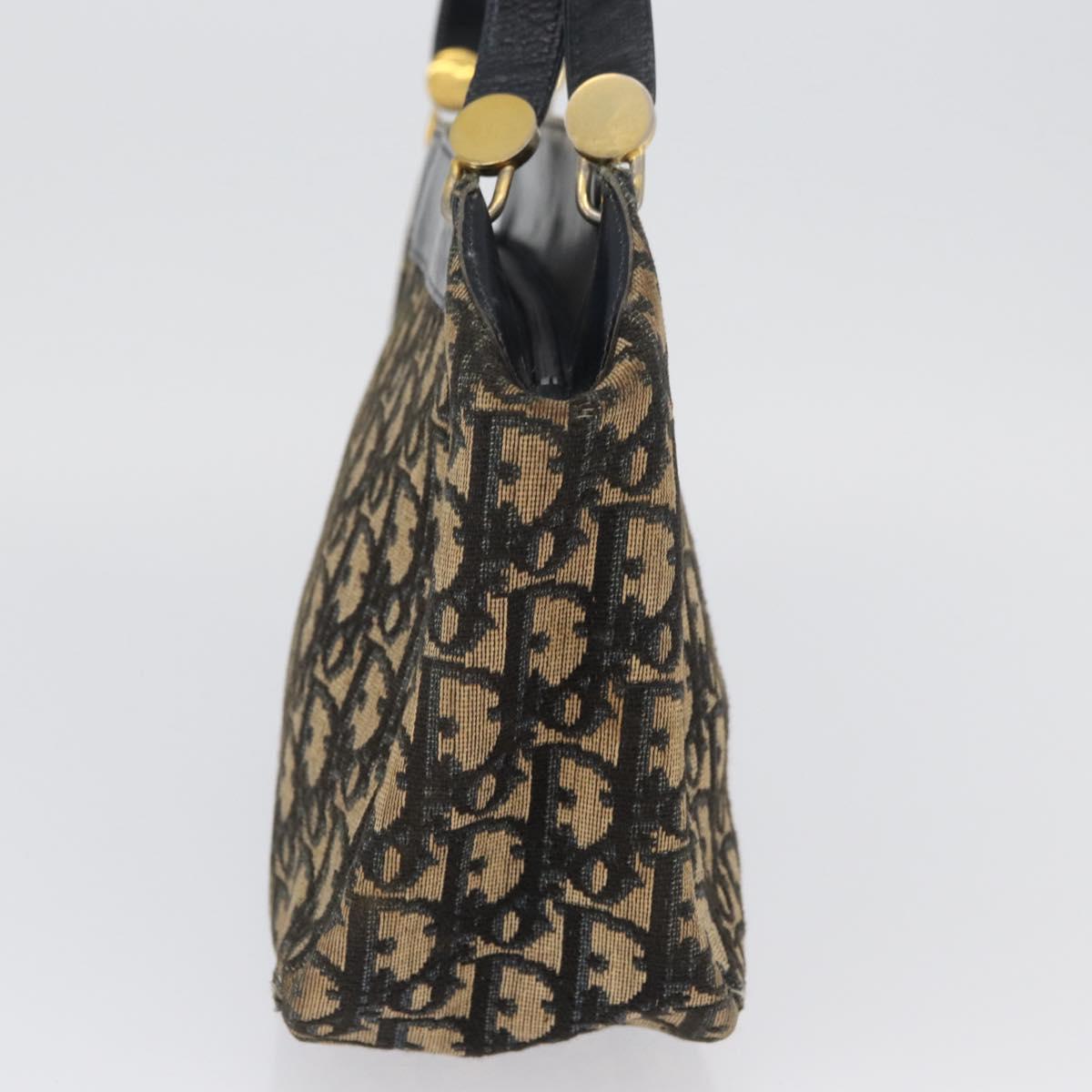 Christian Dior Trotter Canvas Shoulder Bag Navy Gold Auth AMZ388