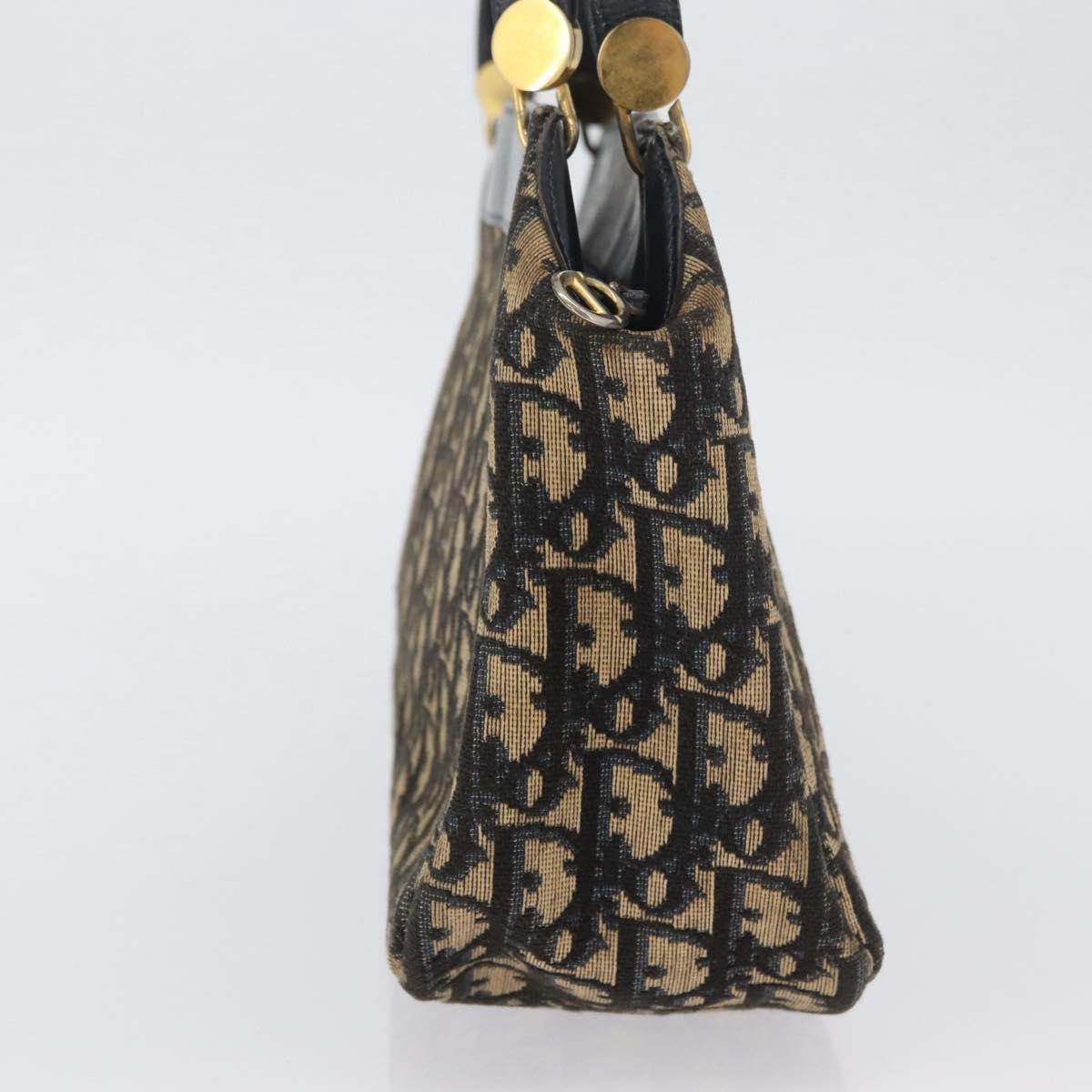 Christian Dior Trotter Canvas Shoulder Bag Navy Gold Auth AMZ388