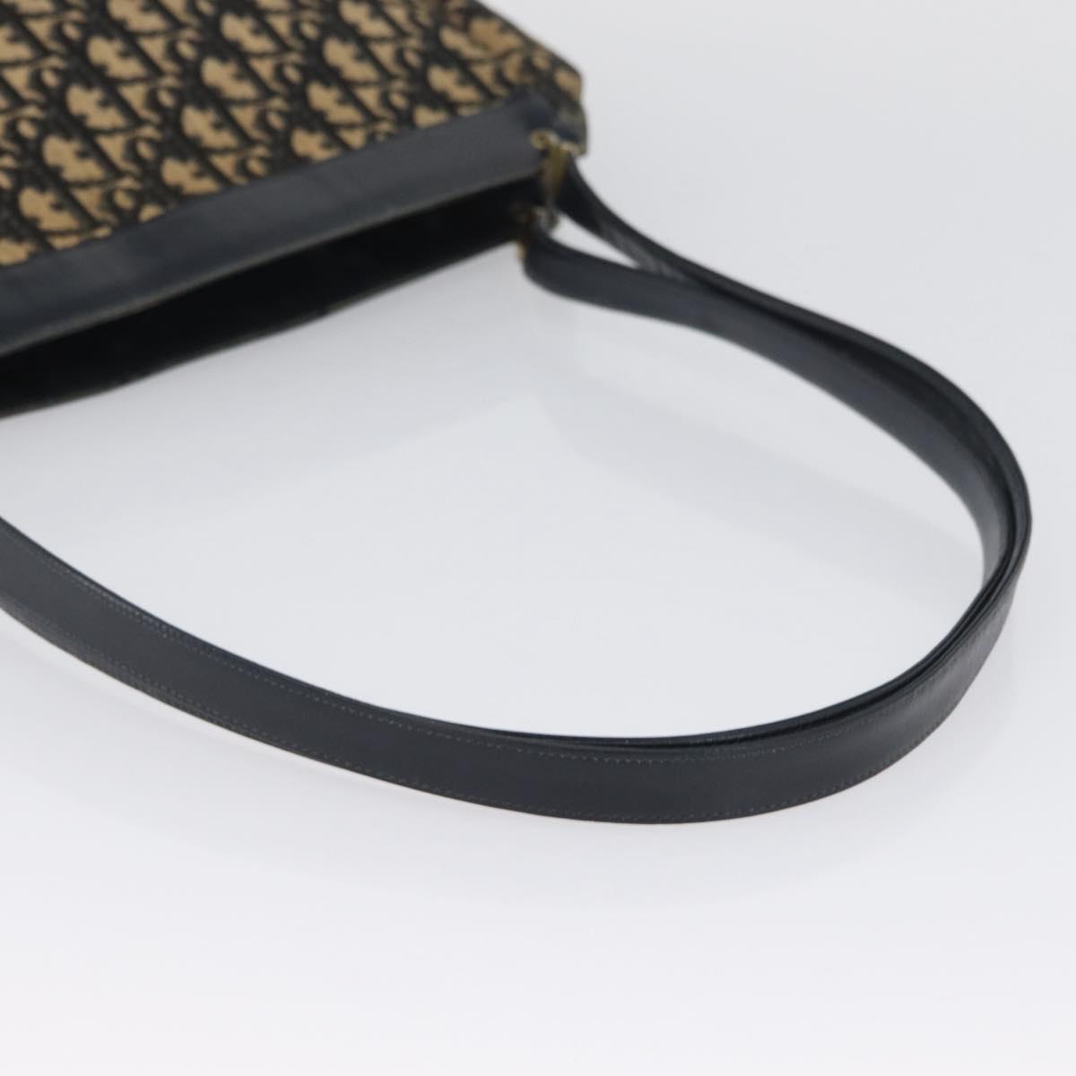 Christian Dior Trotter Canvas Shoulder Bag Navy Gold Auth AMZ388