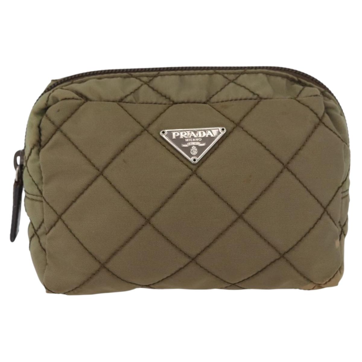 PRADA Pouch Nylon Khaki Auth AMZ393