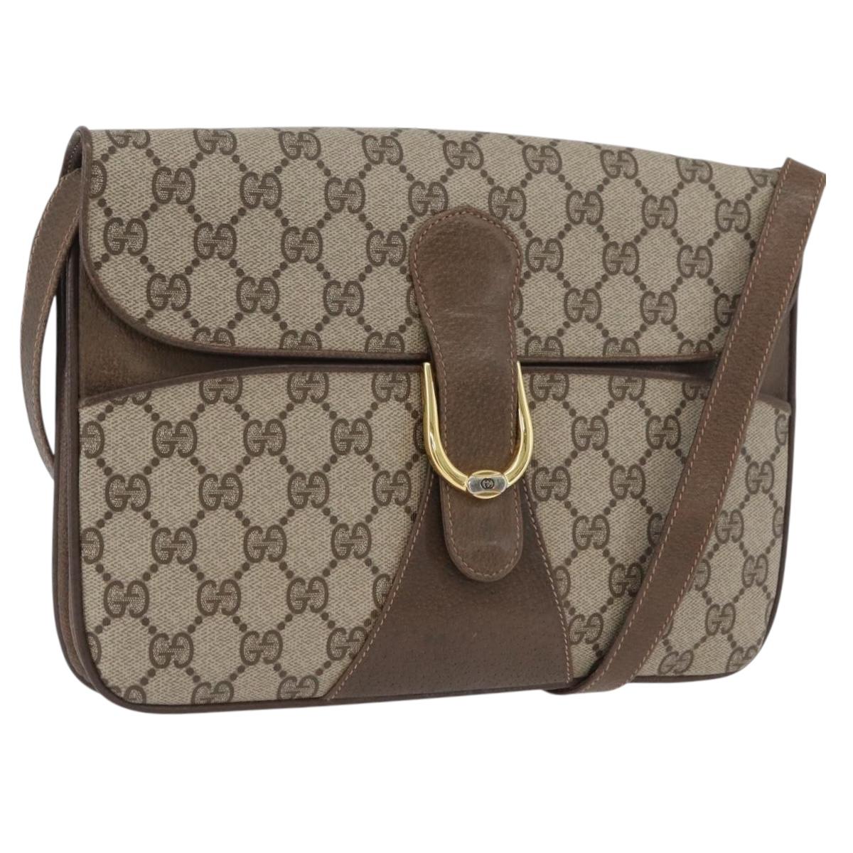 GUCCI GG Supreme Shoulder Bag PVC Beige Gold Auth AMZ406