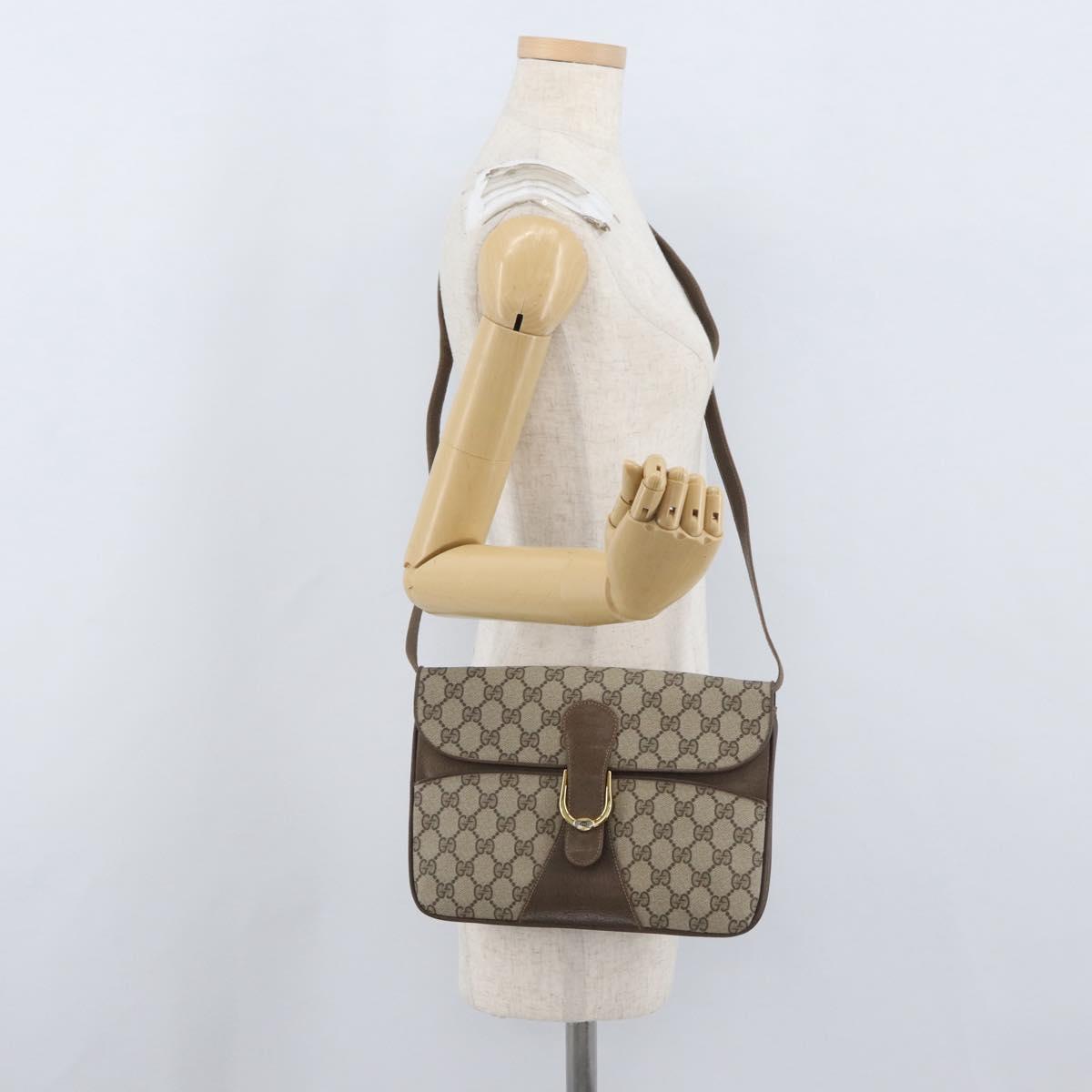 GUCCI GG Supreme Shoulder Bag PVC Beige Gold Auth AMZ406