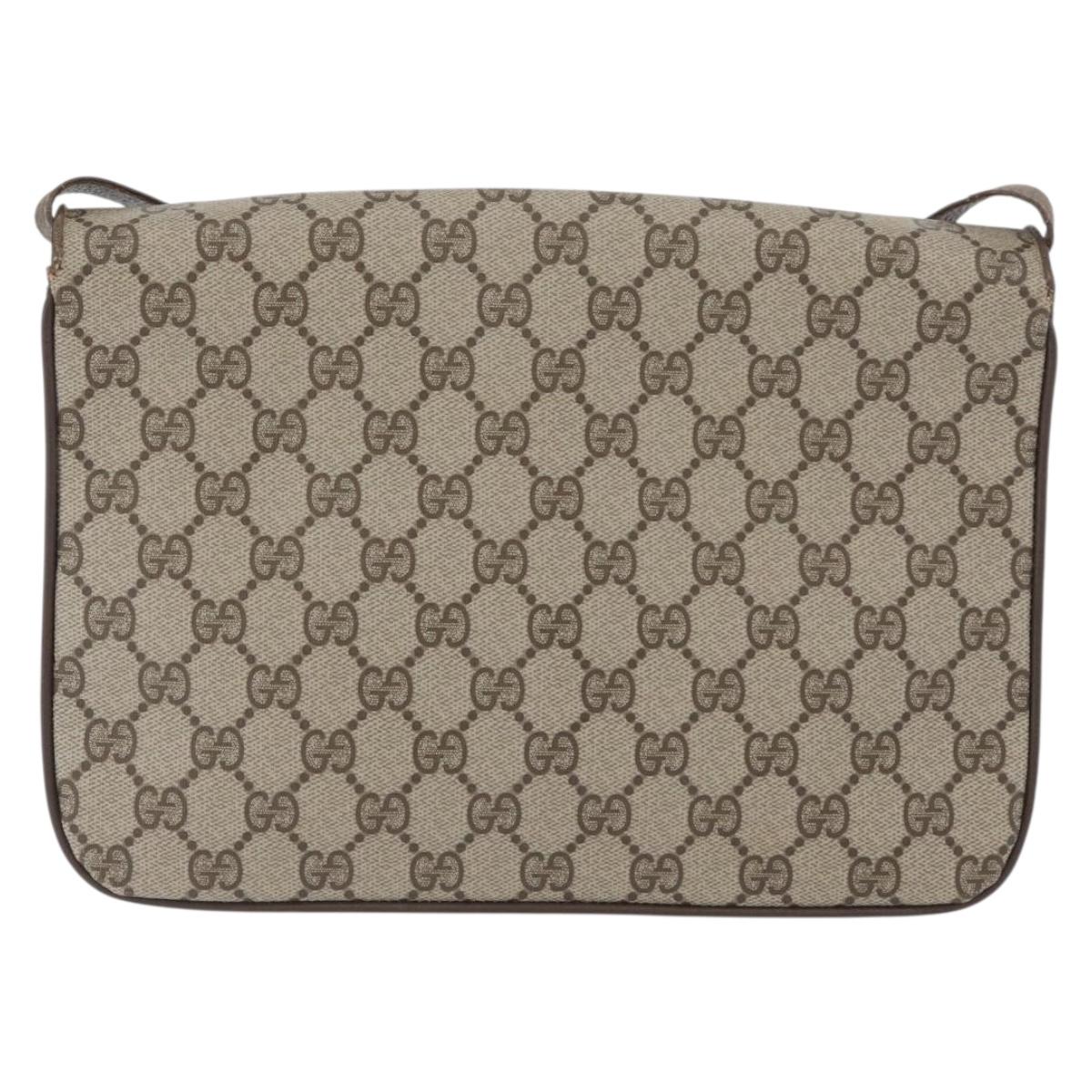 GUCCI GG Supreme Shoulder Bag PVC Beige Gold Auth AMZ406