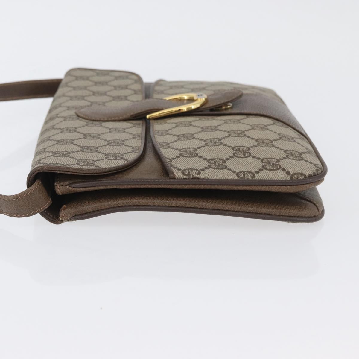 GUCCI GG Supreme Shoulder Bag PVC Beige Gold Auth AMZ406