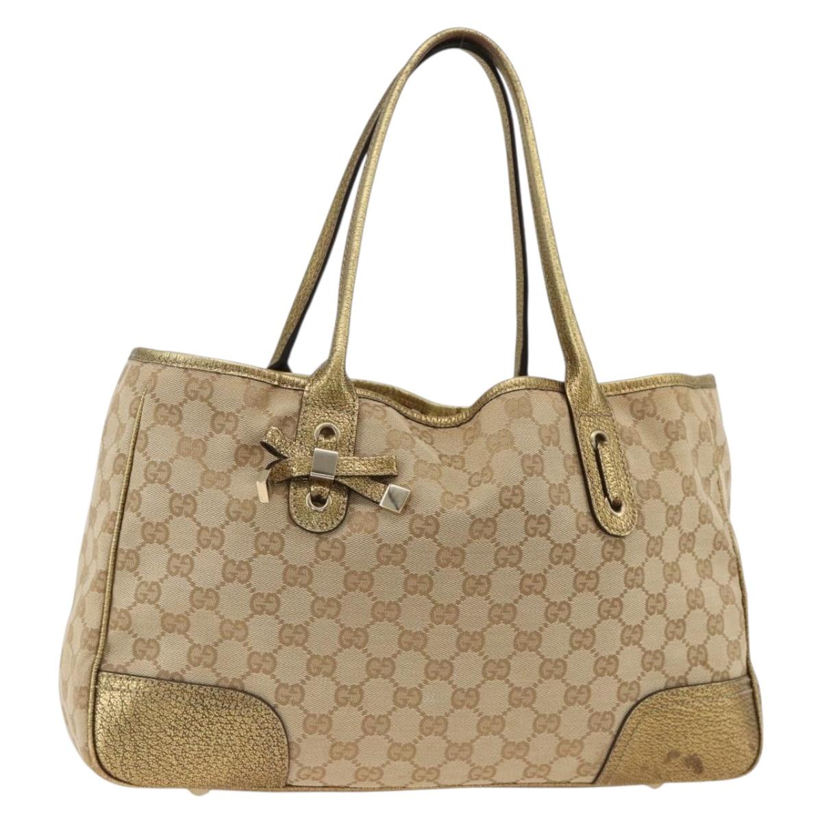 GUCCI GG Canvas Tote Bag Beige Gold 163805 Auth AMZ407A