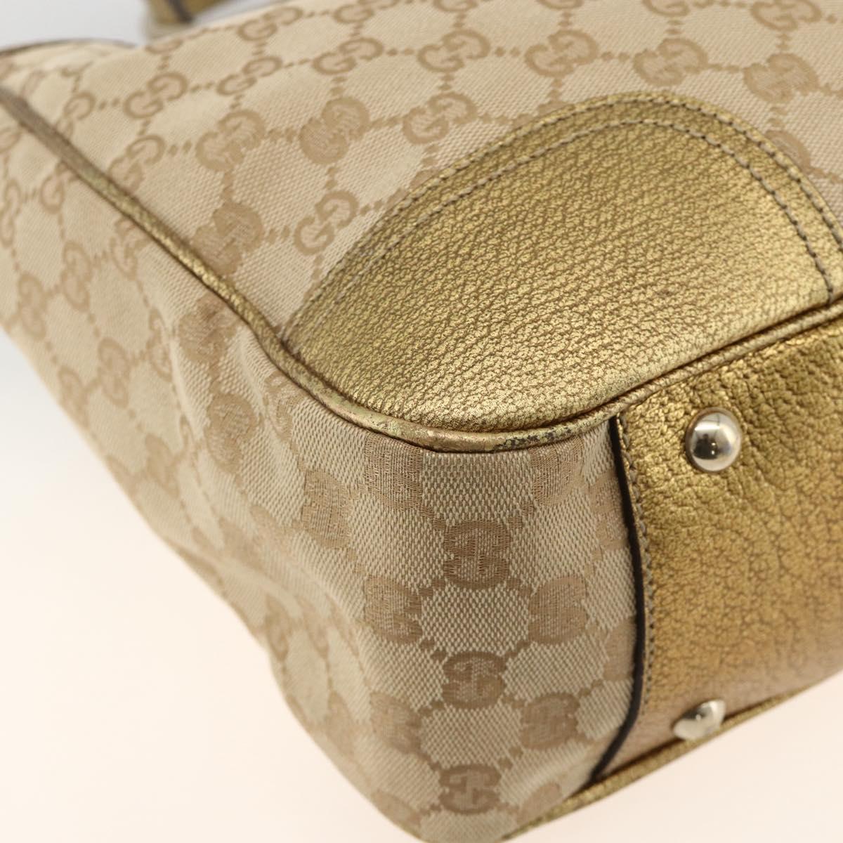 GUCCI GG Canvas Tote Bag Beige Gold 163805 Auth AMZ407A