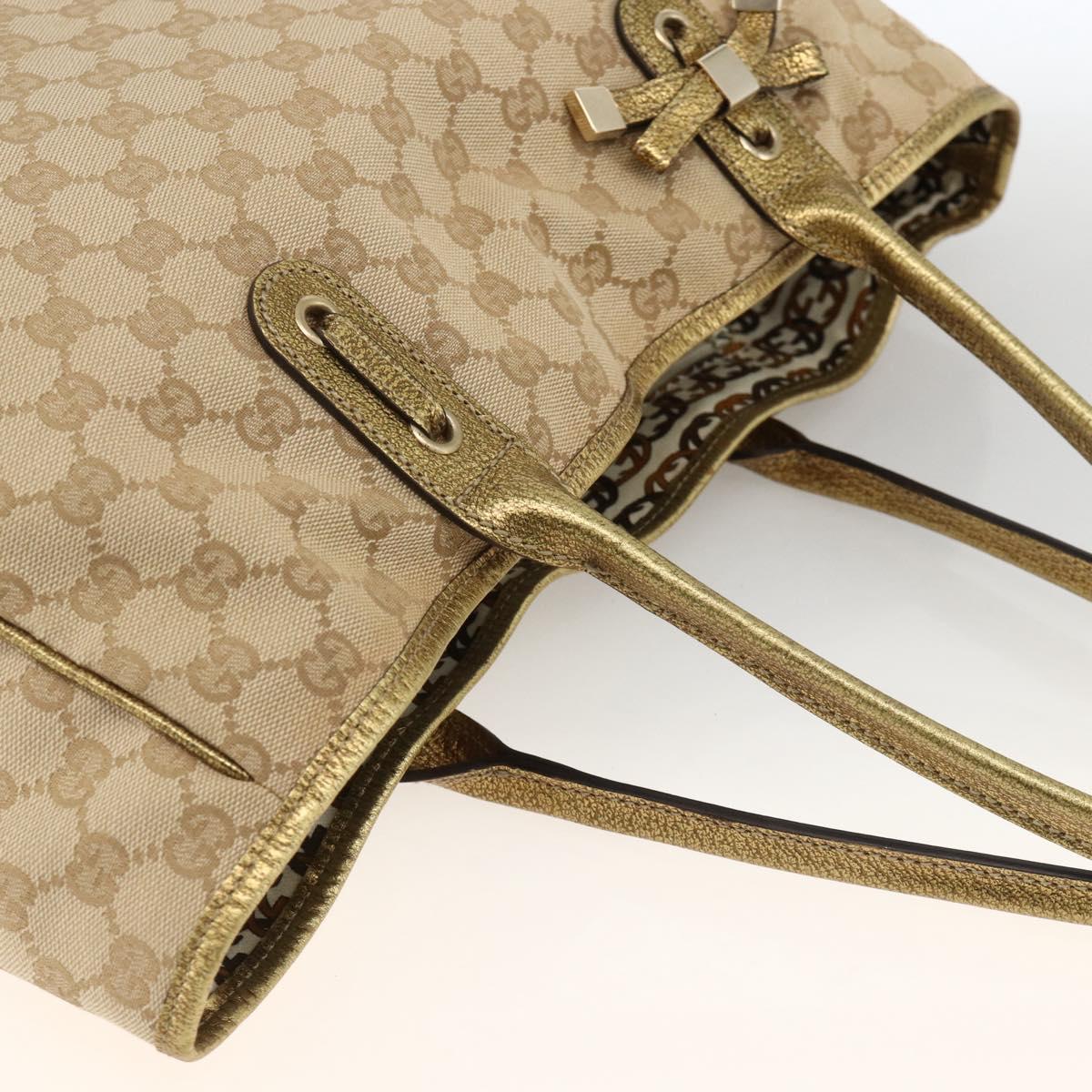 GUCCI GG Canvas Tote Bag Beige Gold 163805 Auth AMZ407A