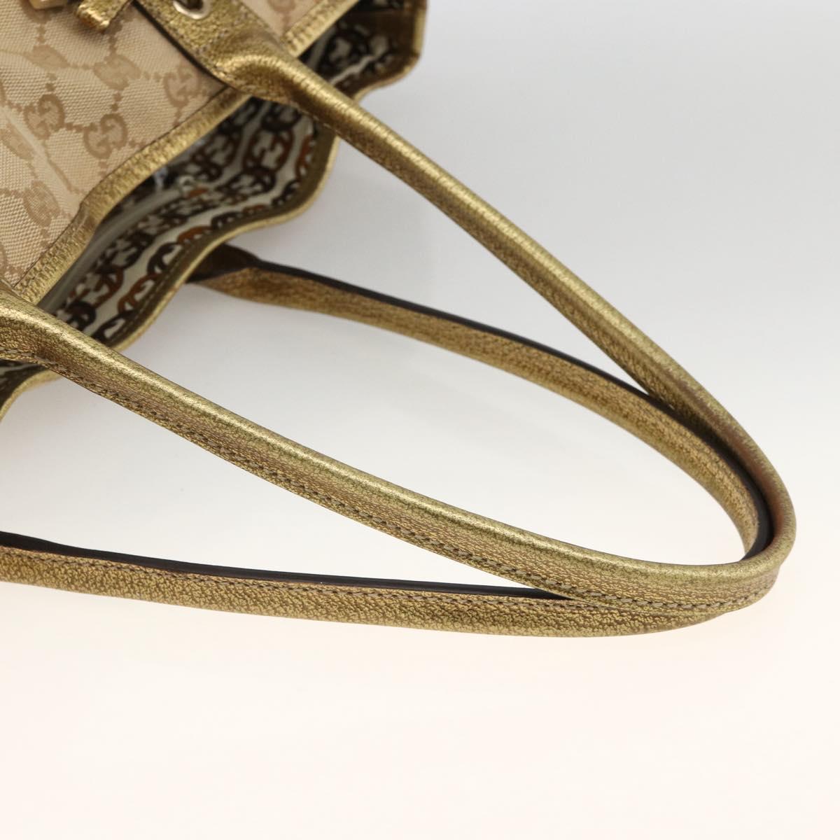 GUCCI GG Canvas Tote Bag Beige Gold 163805 Auth AMZ407A