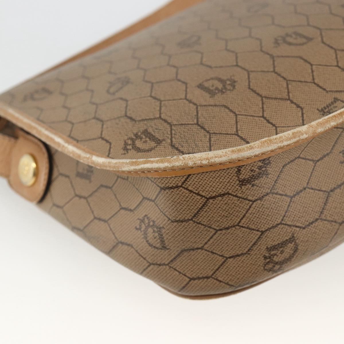 Christian Dior Honeycomb Canvas Shoulder Bag PVC Beige Gold Auth AMZ410