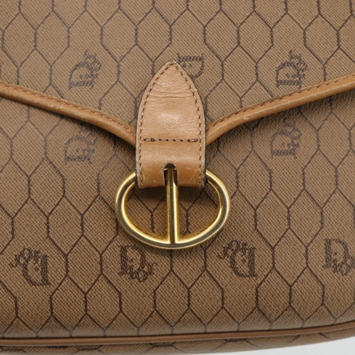 Christian Dior Honeycomb Canvas Shoulder Bag PVC Beige Gold Auth AMZ410