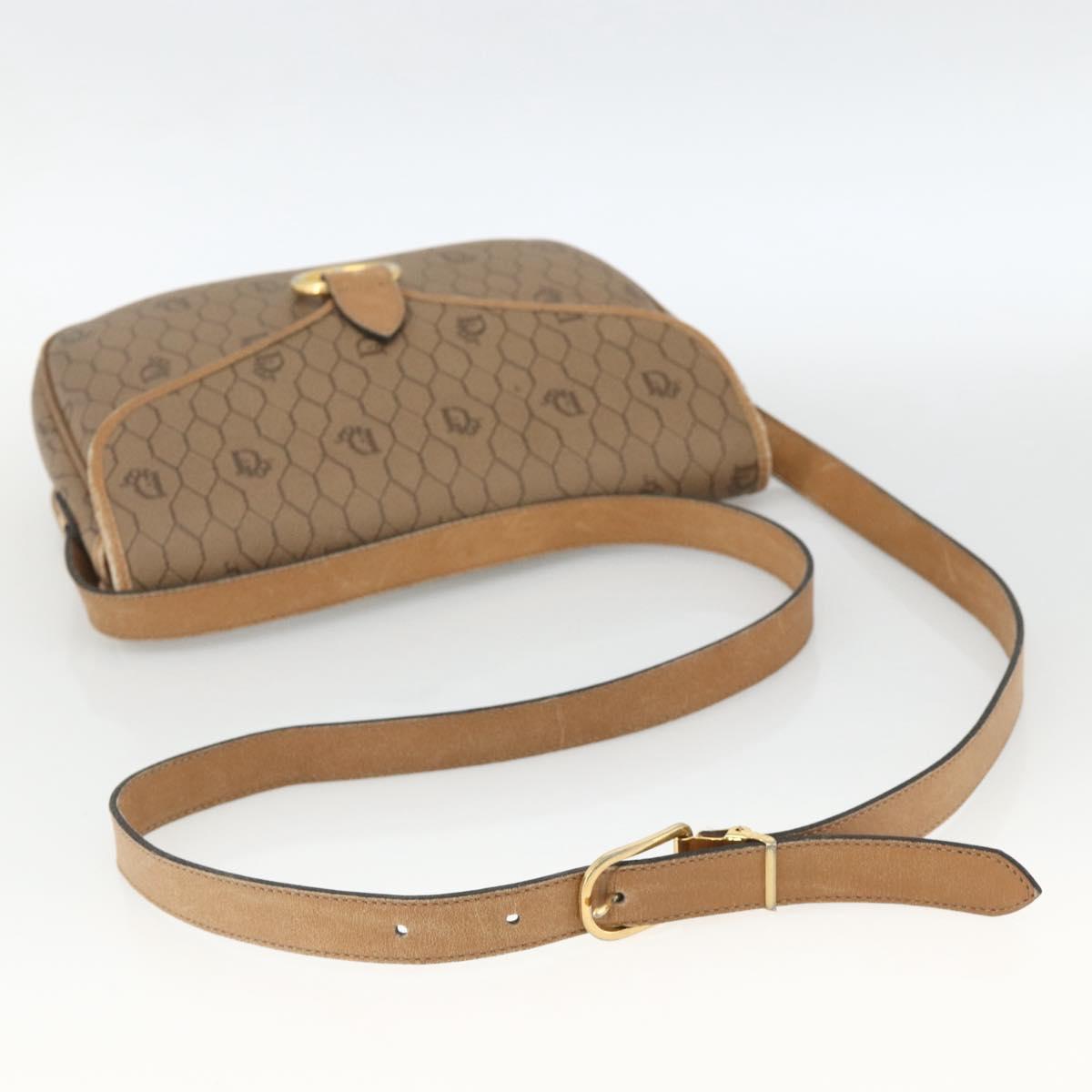 Christian Dior Honeycomb Canvas Shoulder Bag PVC Beige Gold Auth AMZ410