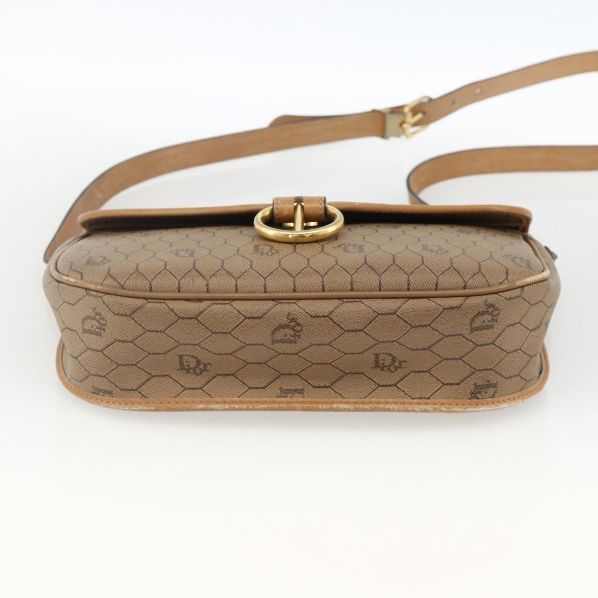 Christian Dior Honeycomb Canvas Shoulder Bag PVC Beige Gold Auth AMZ410