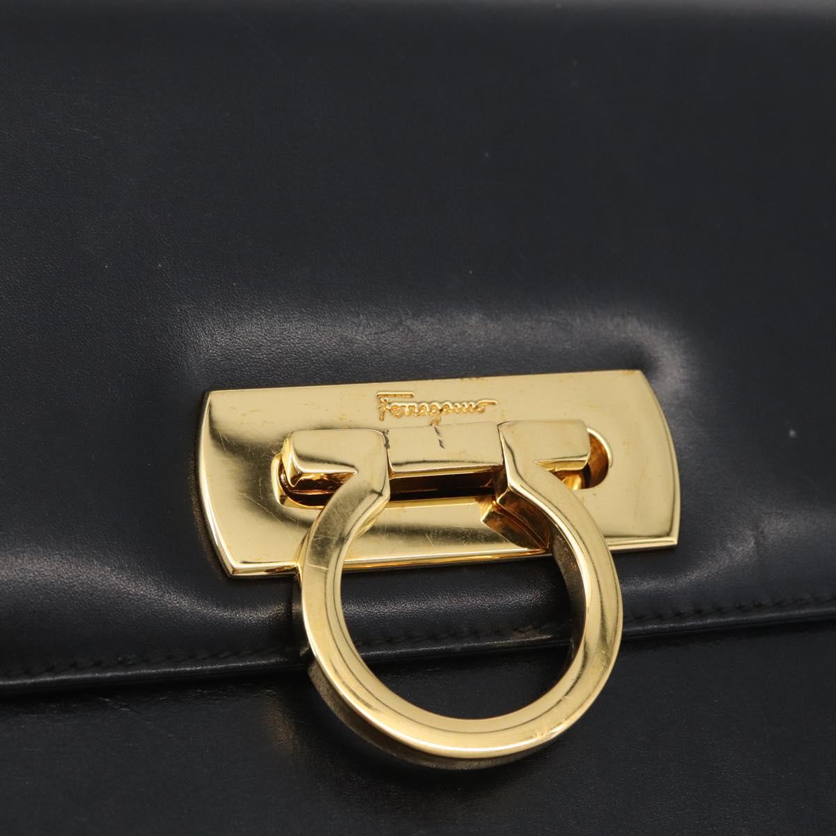 Salvatore Ferragamo Gancini Shoulder Bag Leather Black Gold Auth AMZ412