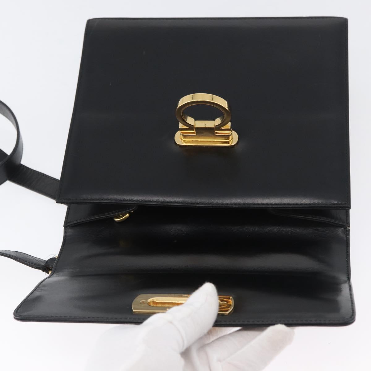Salvatore Ferragamo Gancini Shoulder Bag Leather Black Gold Auth AMZ412