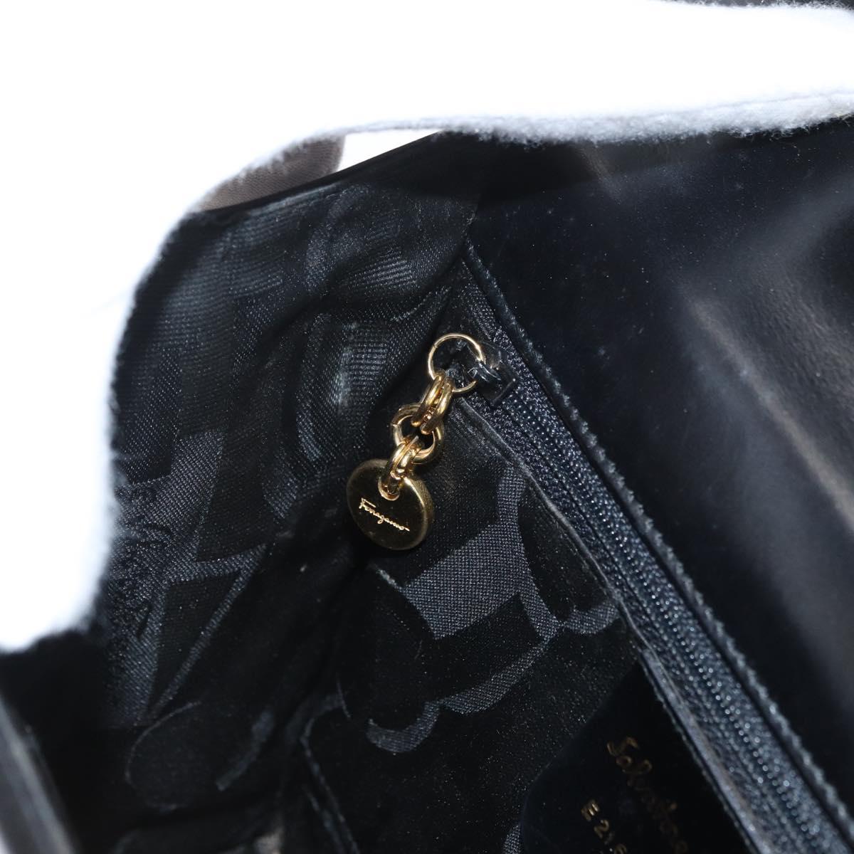 Salvatore Ferragamo Gancini Shoulder Bag Leather Black Gold Auth AMZ412