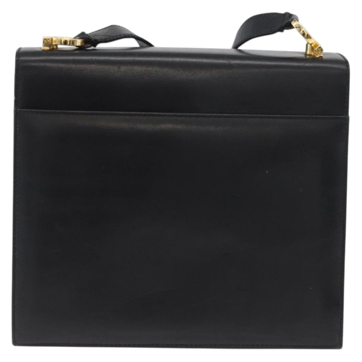 Salvatore Ferragamo Gancini Shoulder Bag Leather Black Gold Auth AMZ412