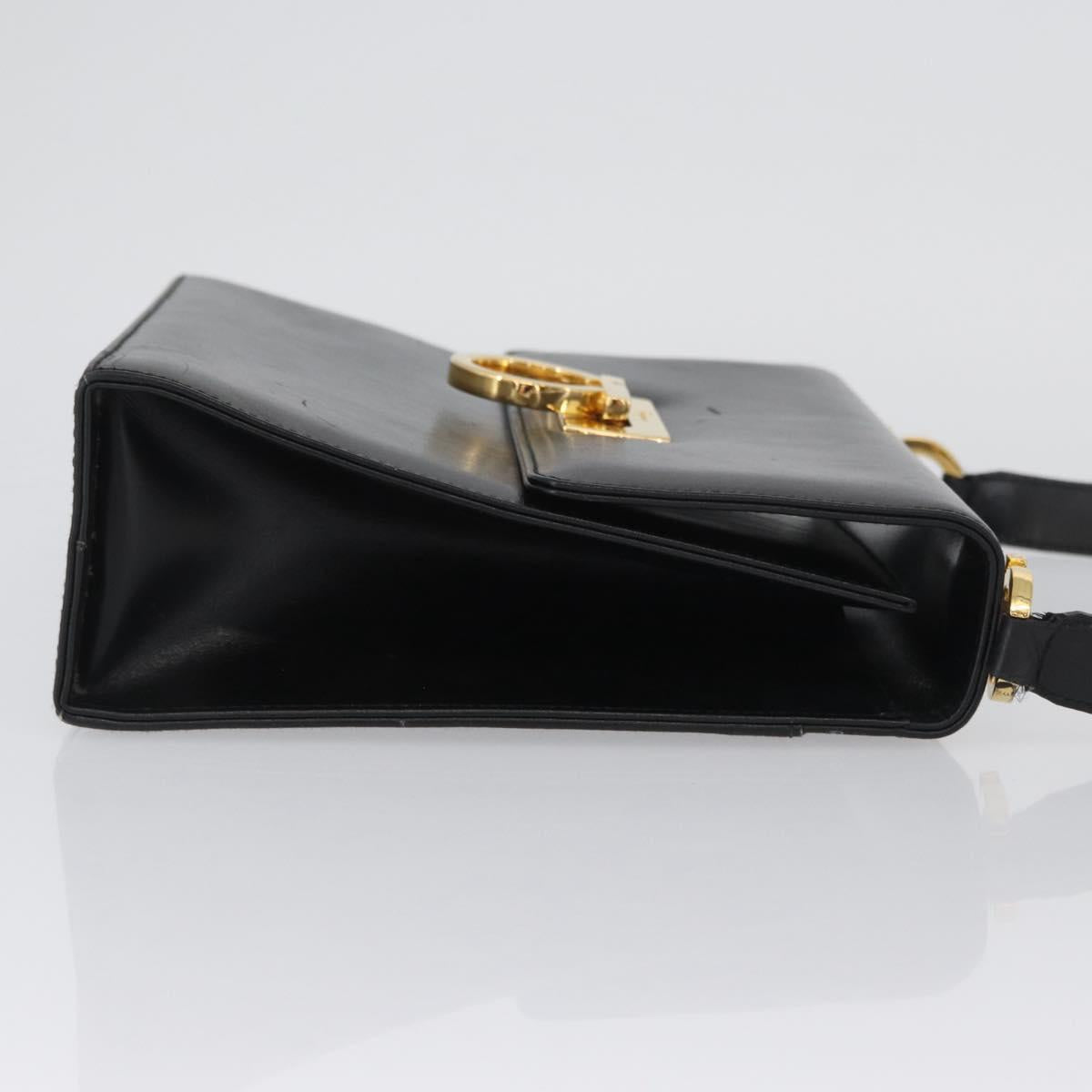 Salvatore Ferragamo Gancini Shoulder Bag Leather Black Gold Auth AMZ412