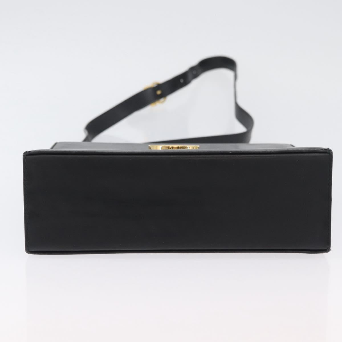 Salvatore Ferragamo Gancini Shoulder Bag Leather Black Gold Auth AMZ412