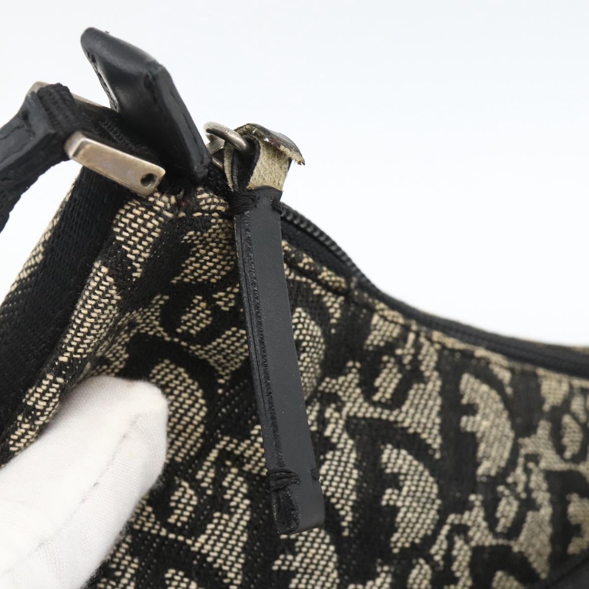 Christian Dior Trotter Canvas Accessory Pouch Black Silver Auth AMZ427