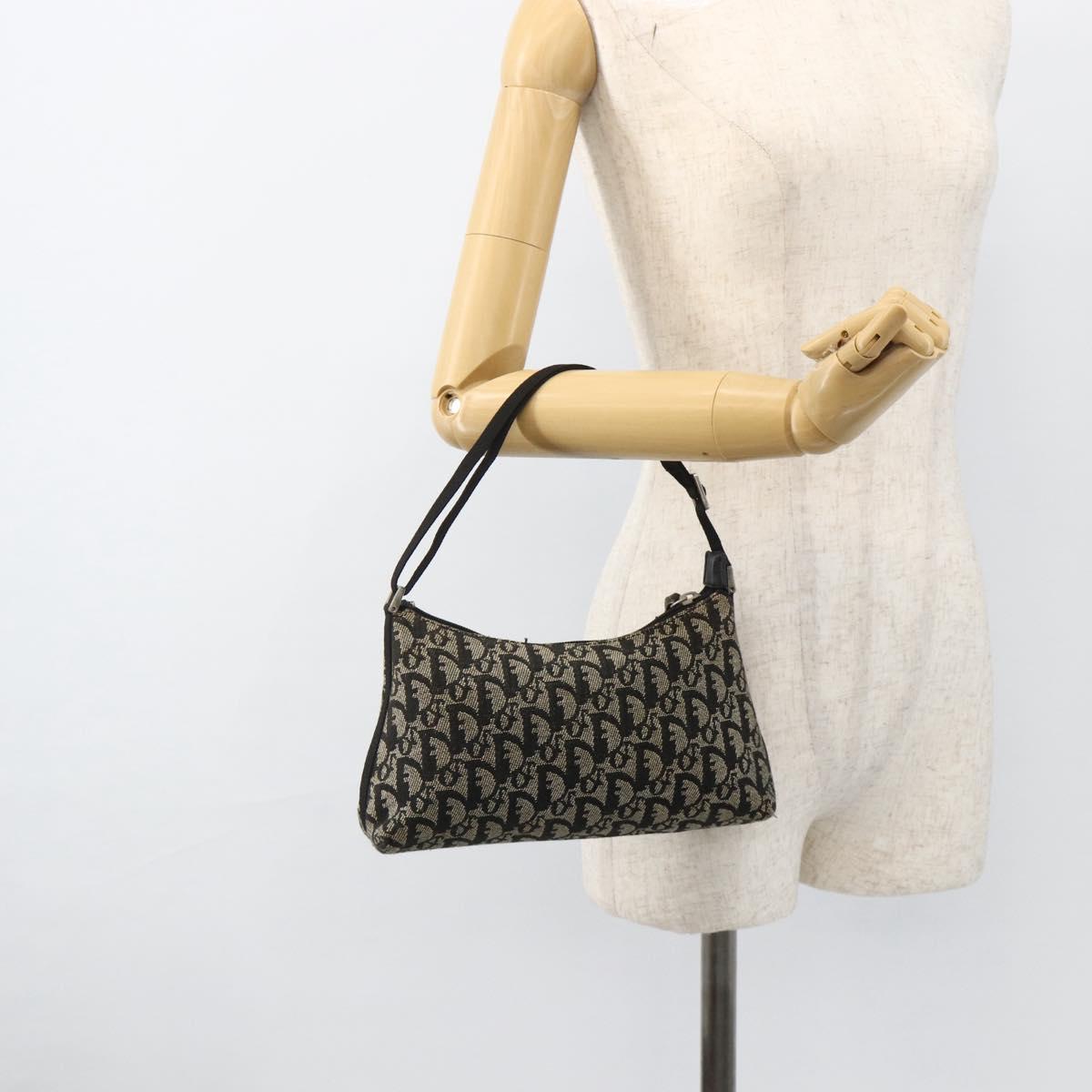 Christian Dior Trotter Canvas Accessory Pouch Black Silver Auth AMZ427