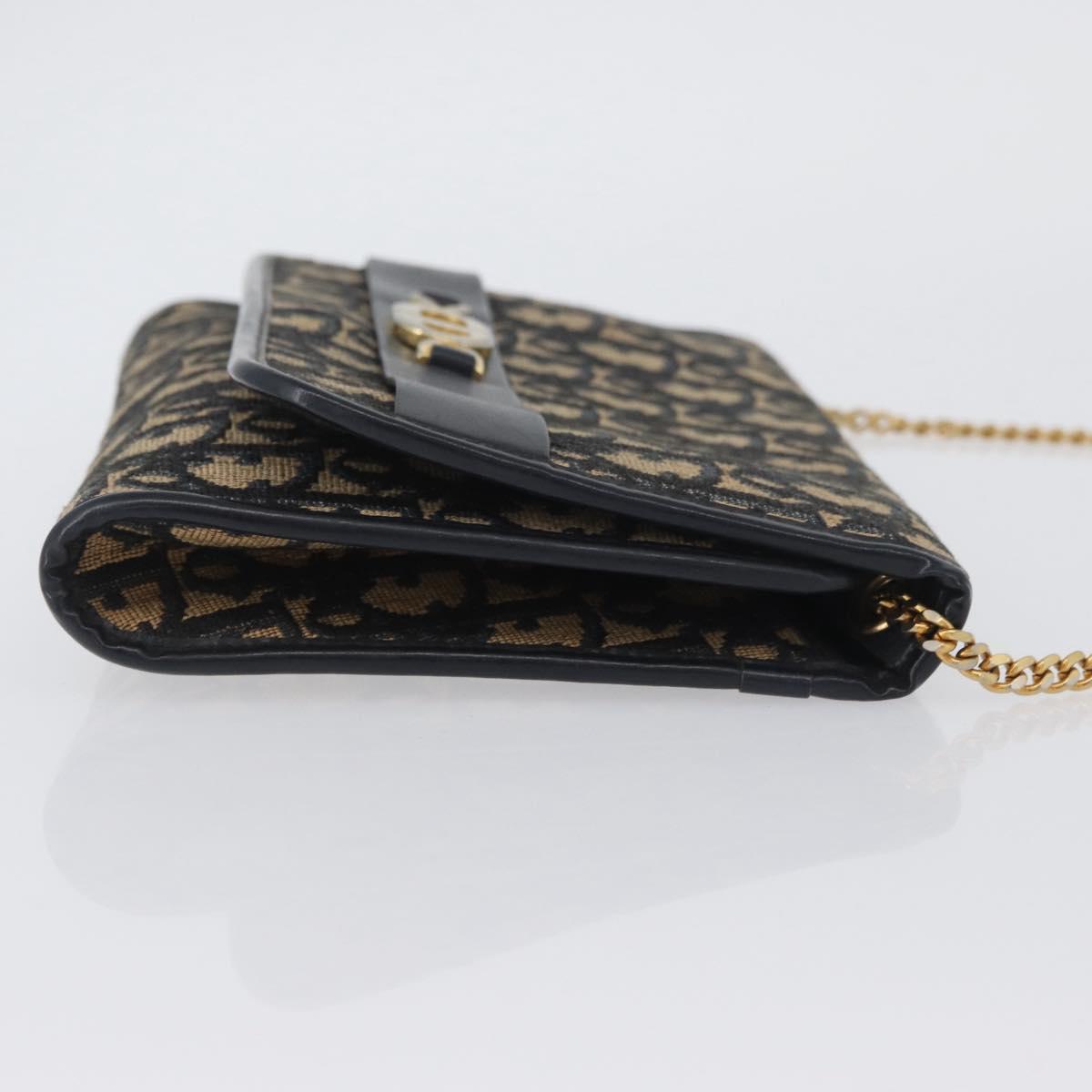 Christian Dior Trotter Canvas Chain Shoulder Bag Navy Gold Auth AMZ428