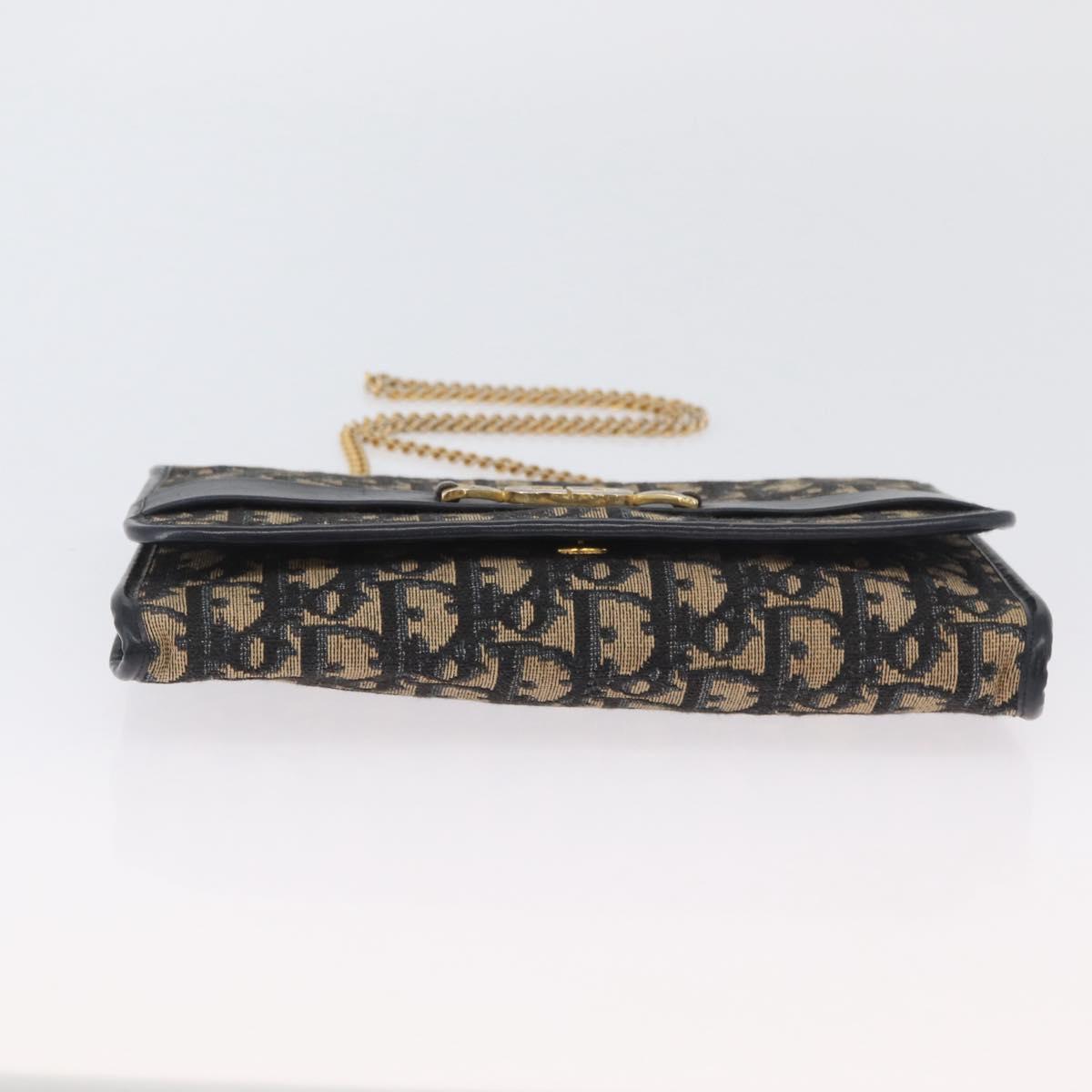 Christian Dior Trotter Canvas Chain Shoulder Bag Navy Gold Auth AMZ428
