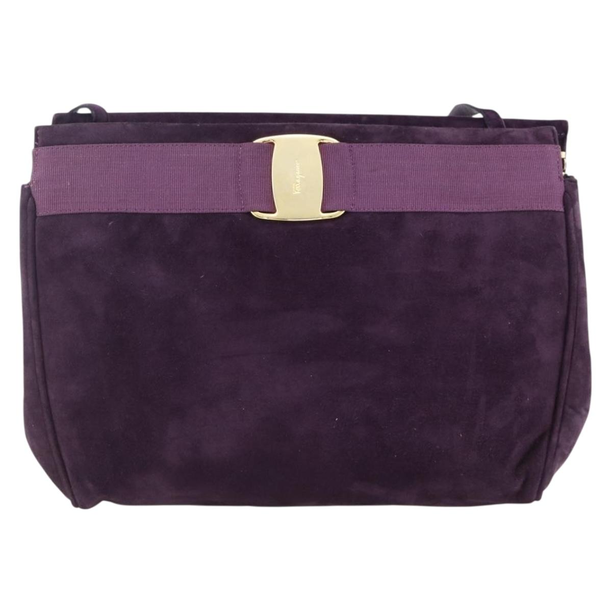 Salvatore Ferragamo Vala Shoulder Bag Suede Purple Gold Auth AMZ434