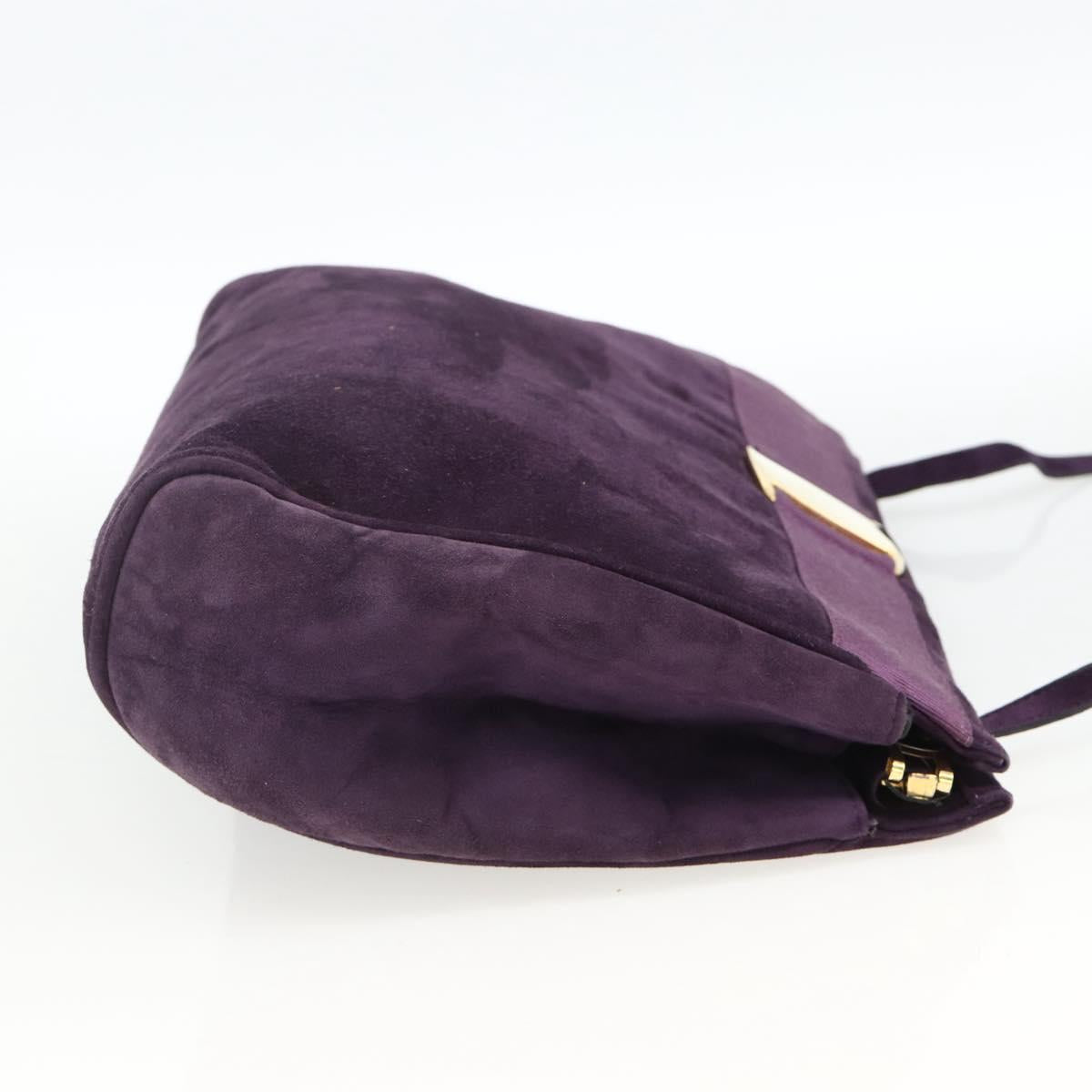 Salvatore Ferragamo Vala Shoulder Bag Suede Purple Gold Auth AMZ434