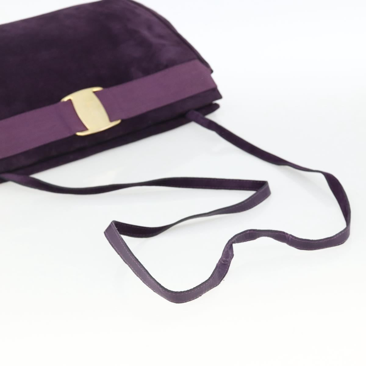 Salvatore Ferragamo Vala Shoulder Bag Suede Purple Gold Auth AMZ434