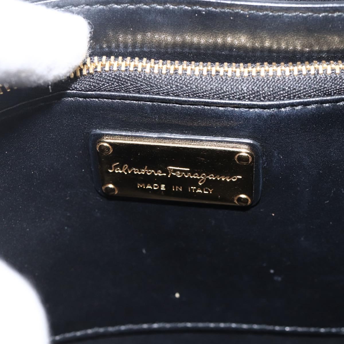 Salvatore Ferragamo Gancini Hand Bag Leather 2way Black Gold Auth AMZ435A