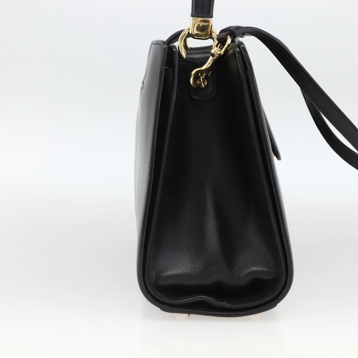 Salvatore Ferragamo Gancini Hand Bag Leather 2way Black Gold Auth AMZ435A