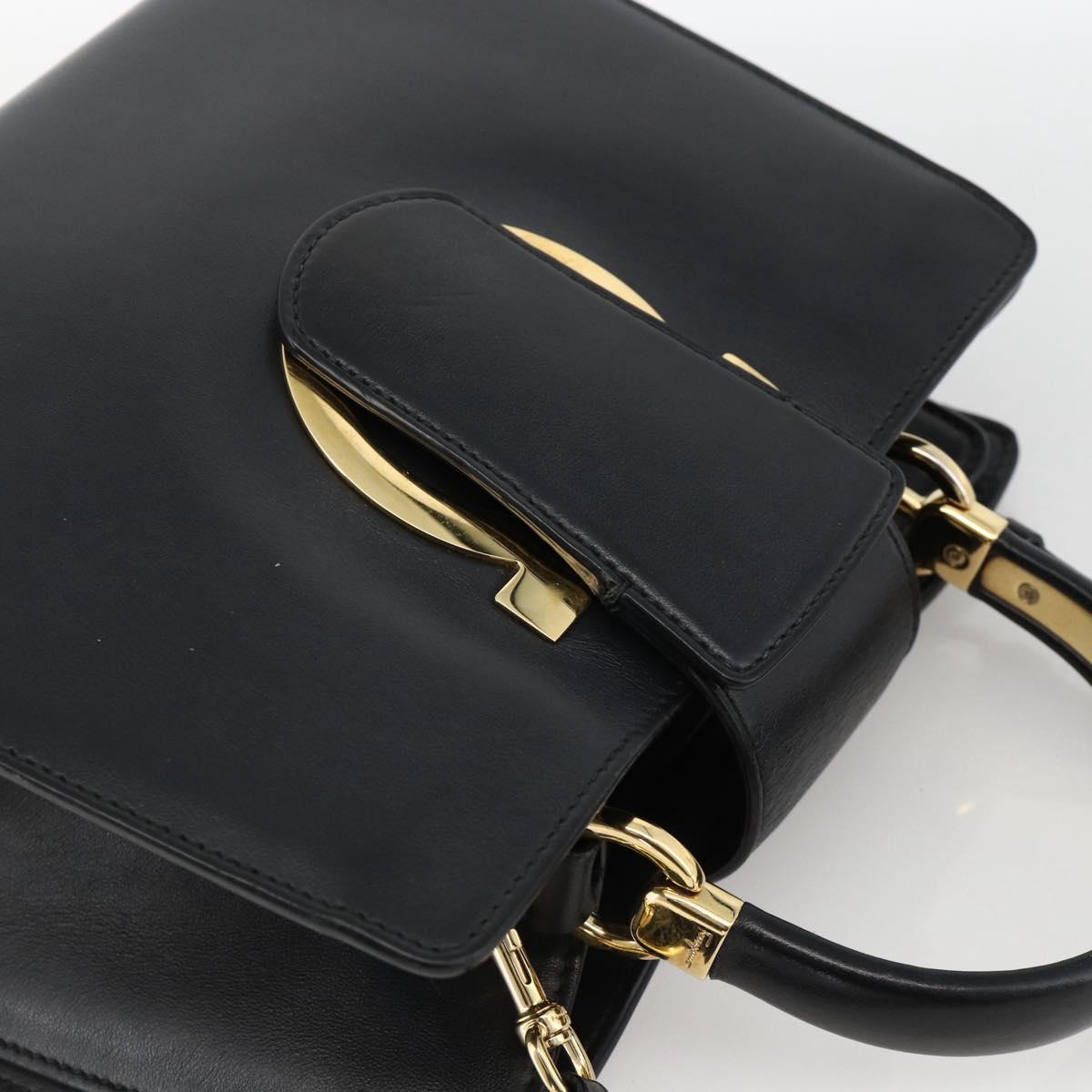 Salvatore Ferragamo Gancini Hand Bag Leather 2way Black Gold Auth AMZ435A