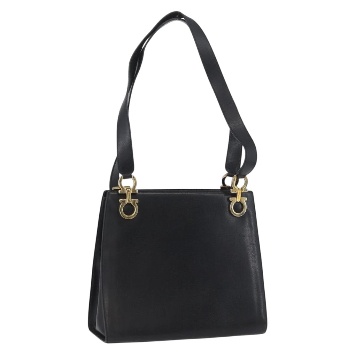 Salvatore Ferragamo Gancini Shoulder Bag Leather Black Gold Auth AMZ436
