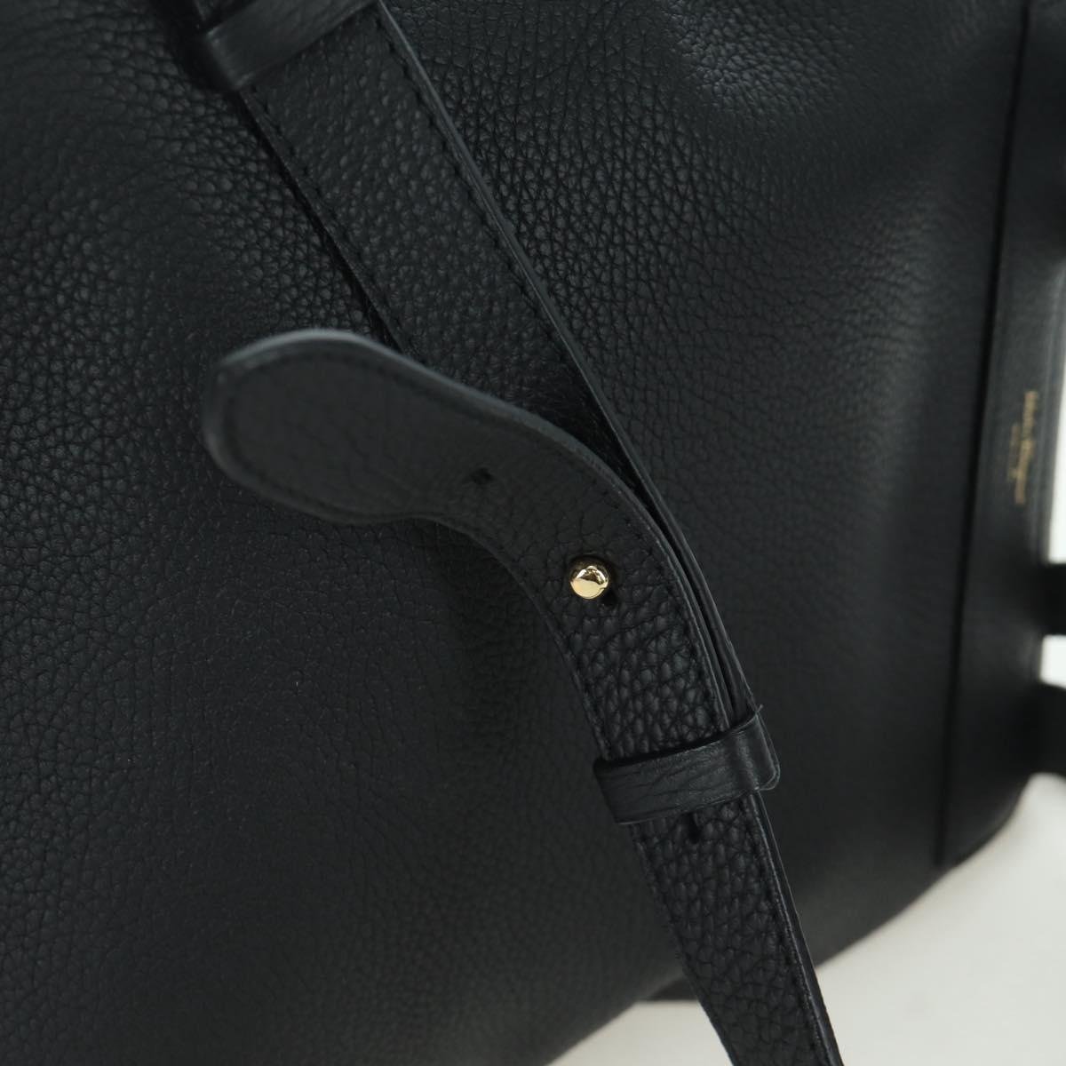 Salvatore Ferragamo Gancini Backpack Leather Black Gold Auth AMZ437V