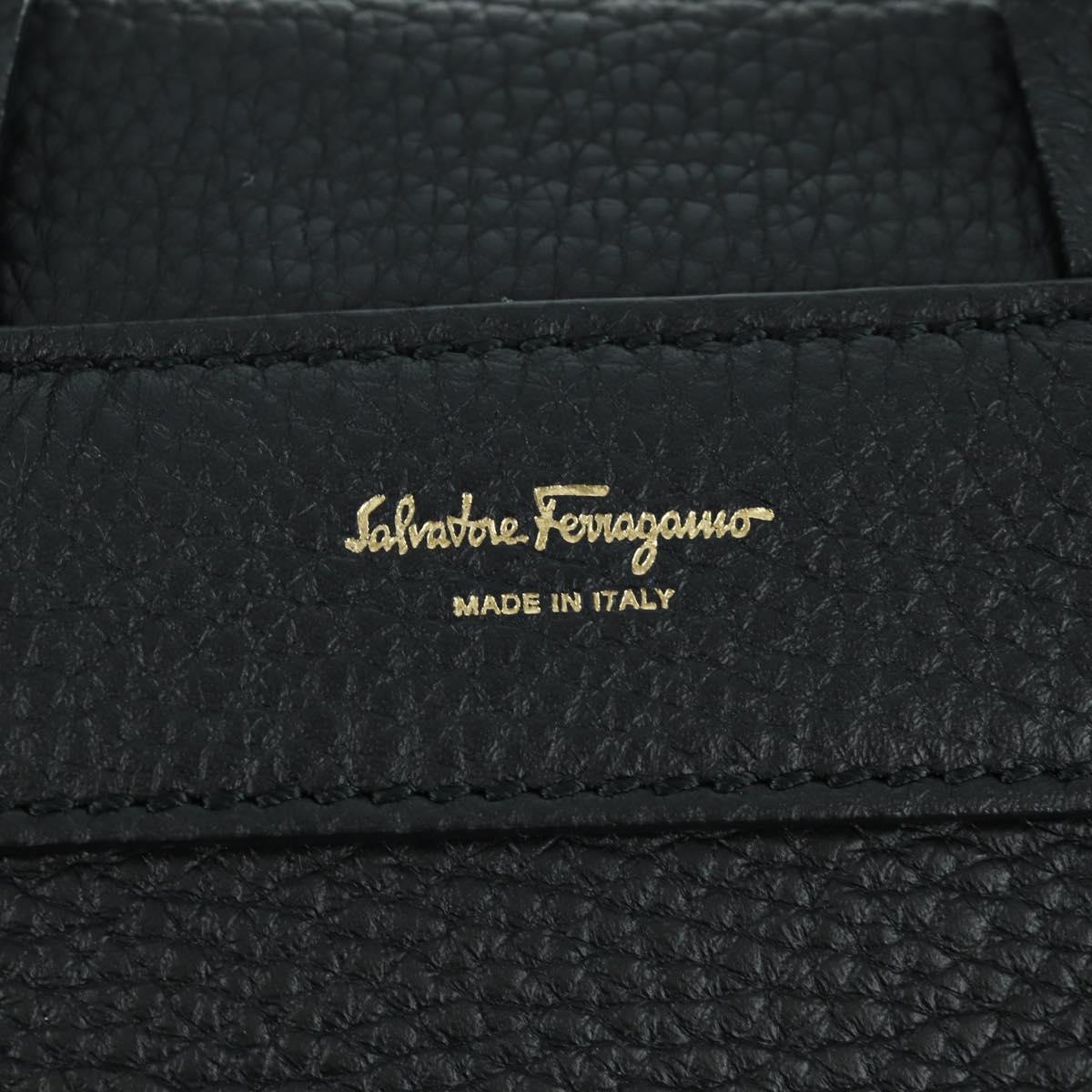 Salvatore Ferragamo Gancini Backpack Leather Black Gold Auth AMZ437V