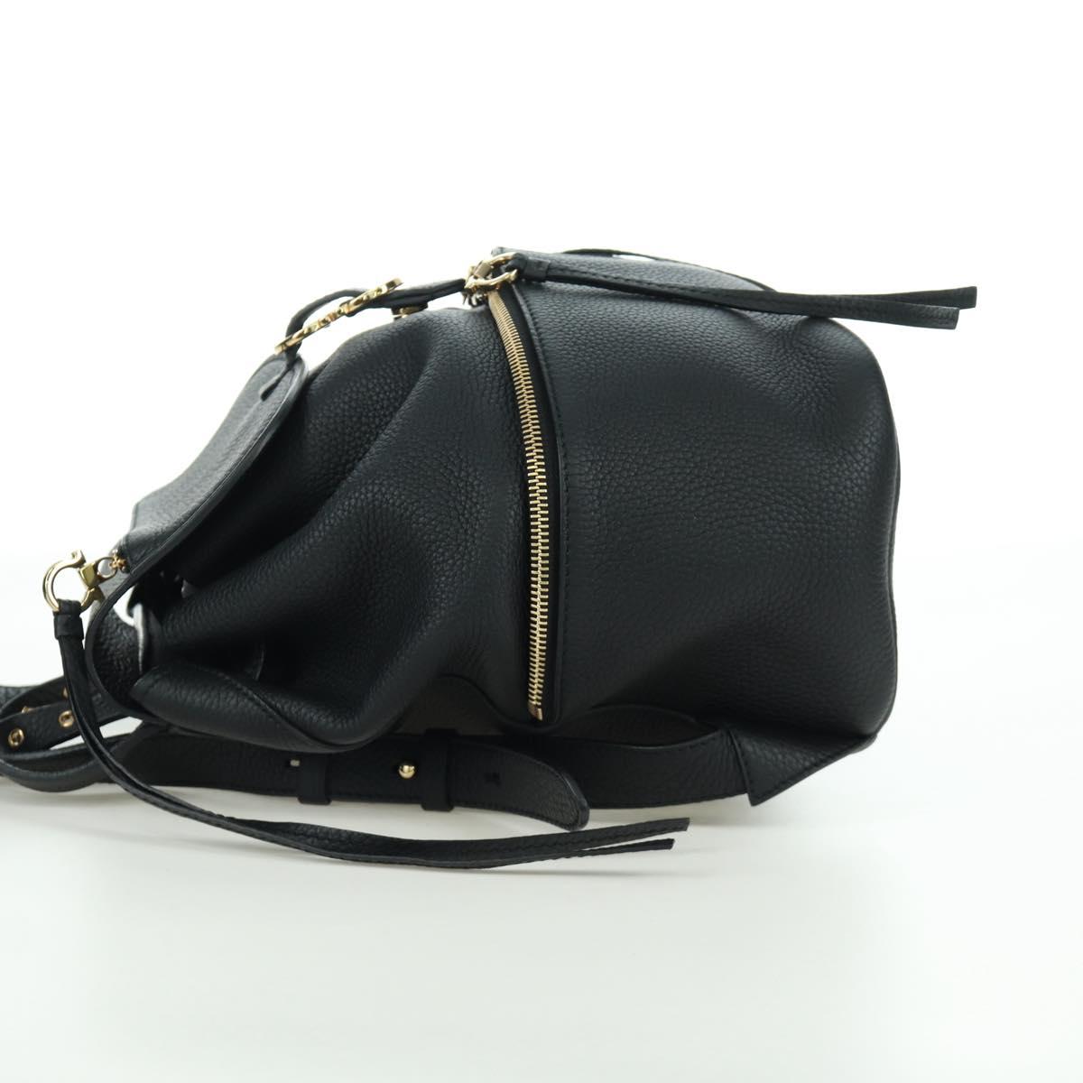 Salvatore Ferragamo Gancini Backpack Leather Black Gold Auth AMZ437V