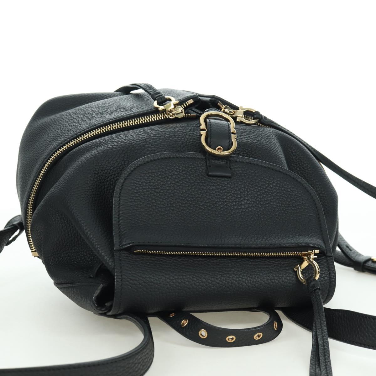 Salvatore Ferragamo Gancini Backpack Leather Black Gold Auth AMZ437V