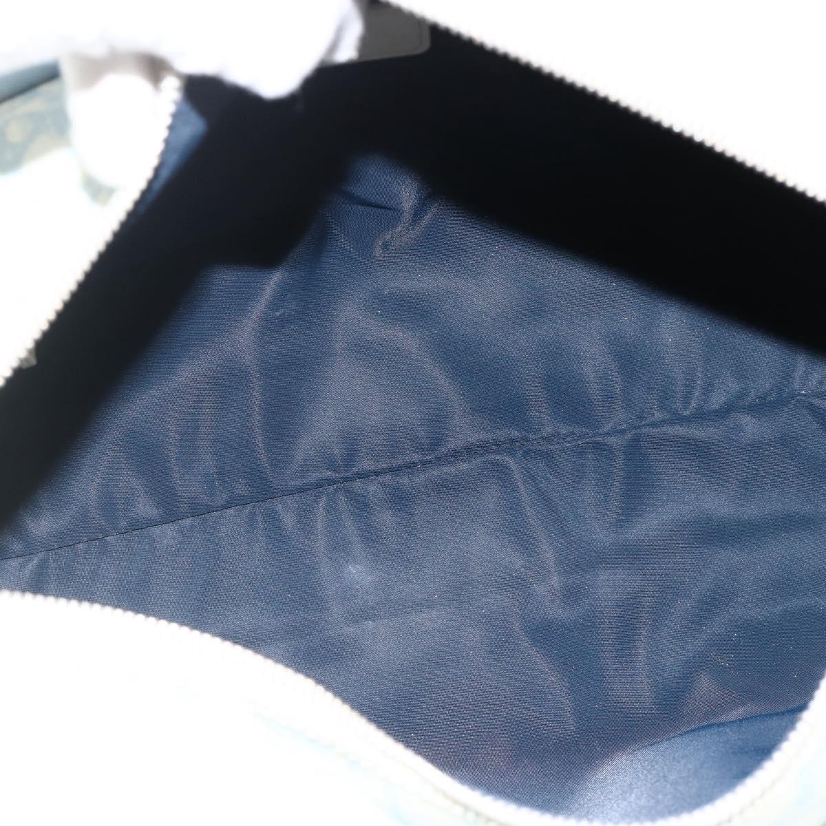 Christian Dior Trotter Canvas Boston Bag PVC Light Blue Silver Auth AMZ439