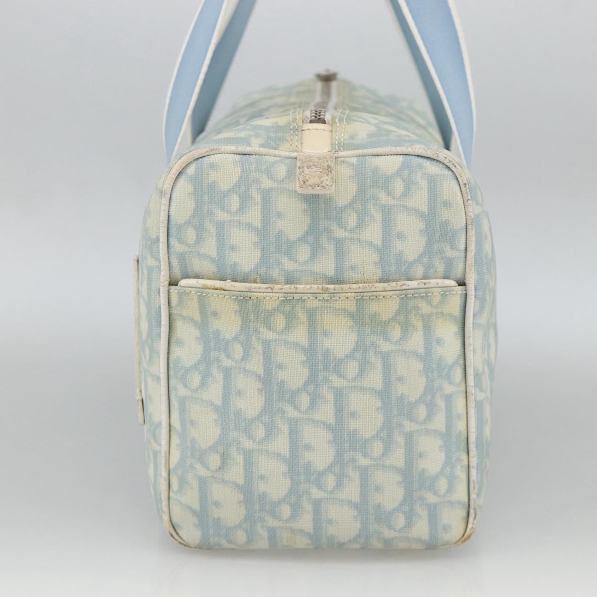 Christian Dior Trotter Canvas Boston Bag PVC Light Blue Silver Auth AMZ439