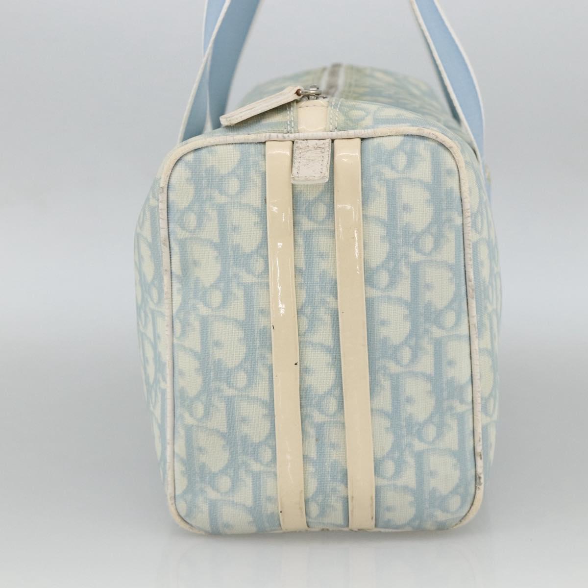 Christian Dior Trotter Canvas Boston Bag PVC Light Blue Silver Auth AMZ439