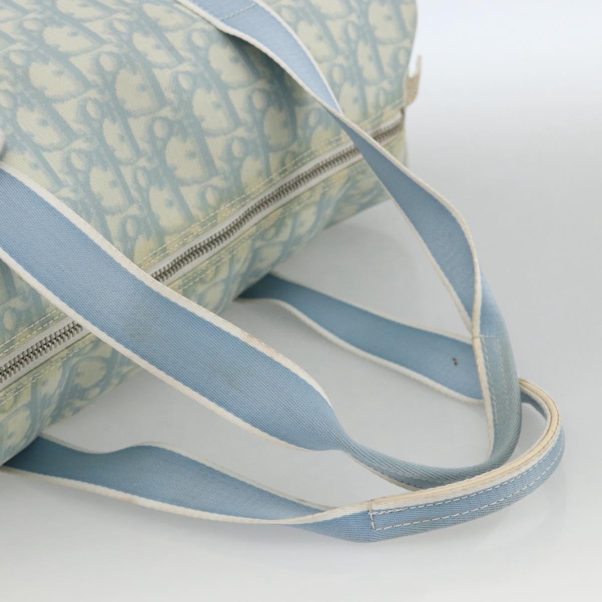Christian Dior Trotter Canvas Boston Bag PVC Light Blue Silver Auth AMZ439
