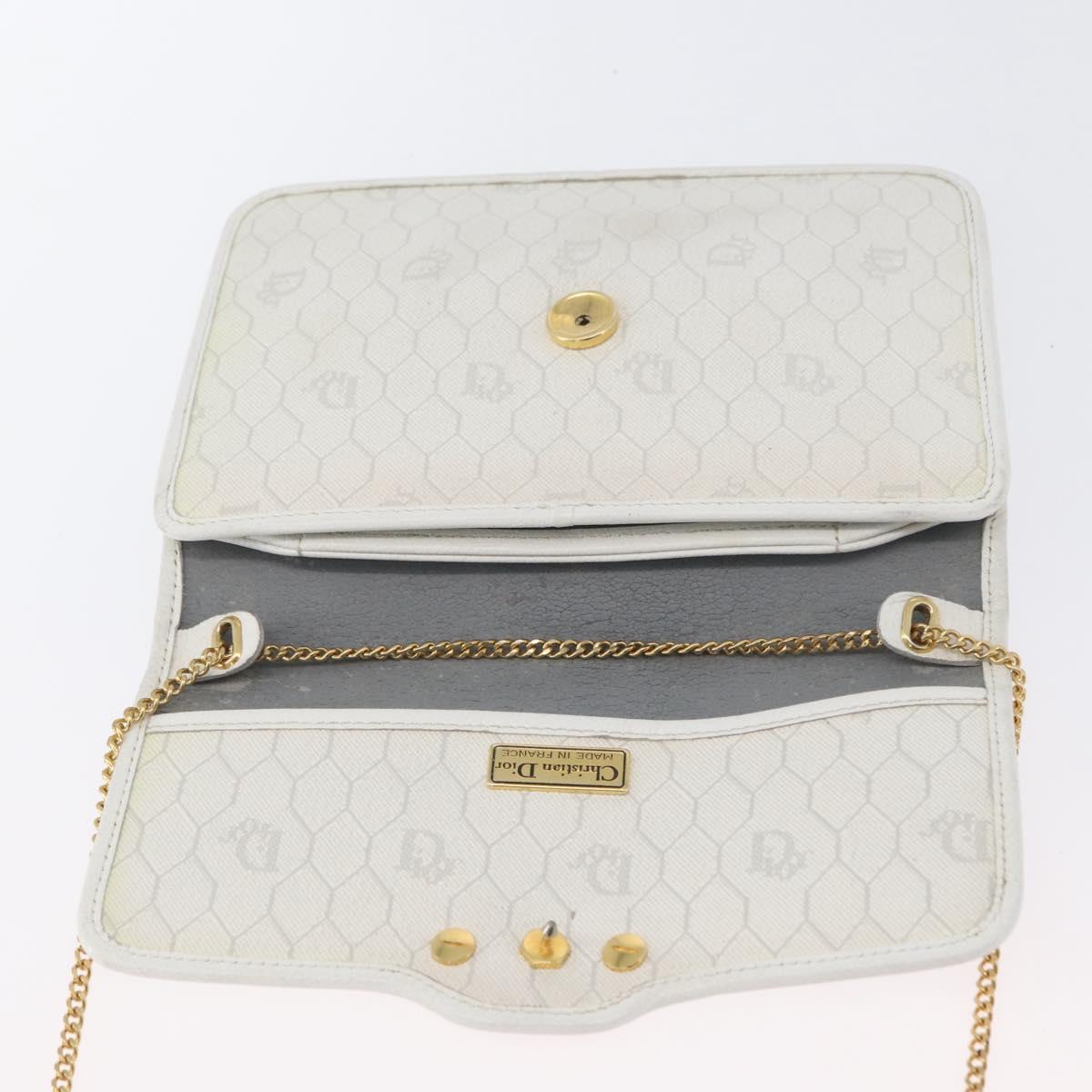 Christian Dior Honeycomb Canvas Chain Shoulder Bag PVC White Gold Auth AMZ444