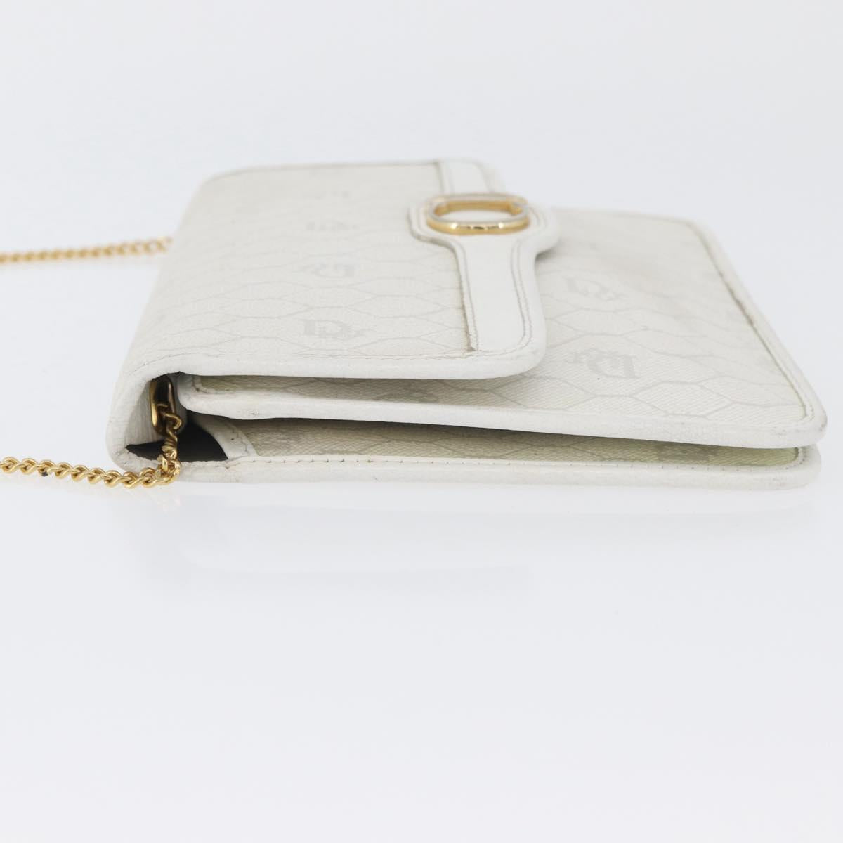 Christian Dior Honeycomb Canvas Chain Shoulder Bag PVC White Gold Auth AMZ444