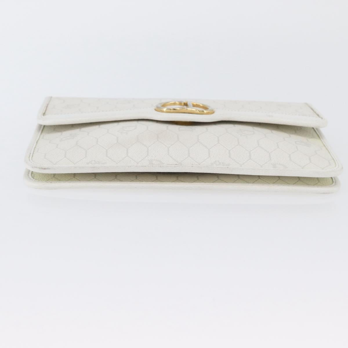 Christian Dior Honeycomb Canvas Chain Shoulder Bag PVC White Gold Auth AMZ444
