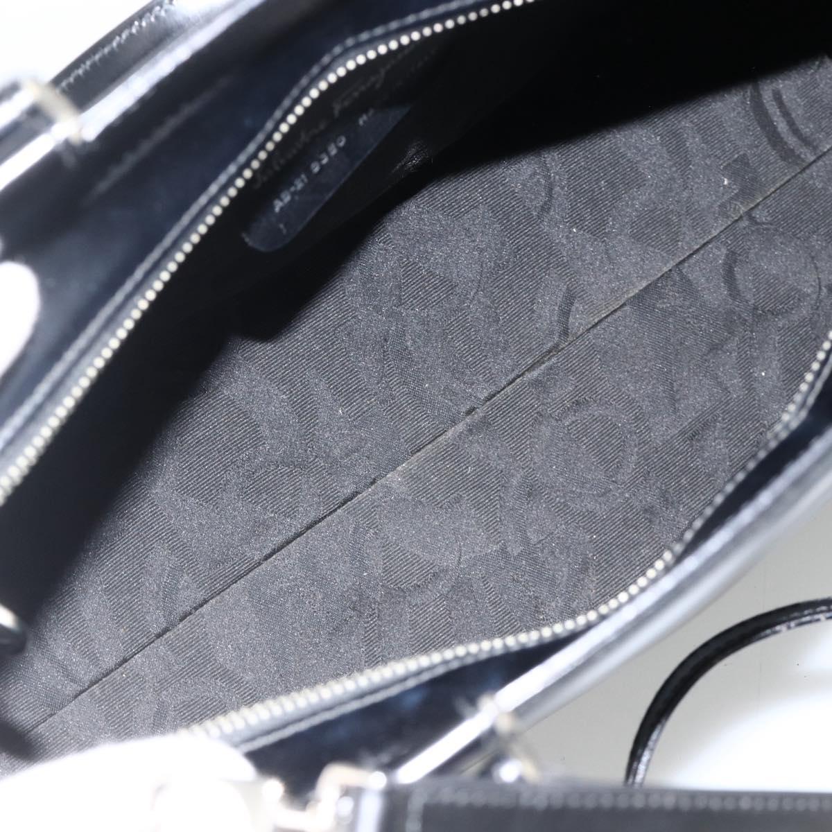 Salvatore Ferragamo Gancini Hand Bag Leather 2way Black Silver Auth AMZ445