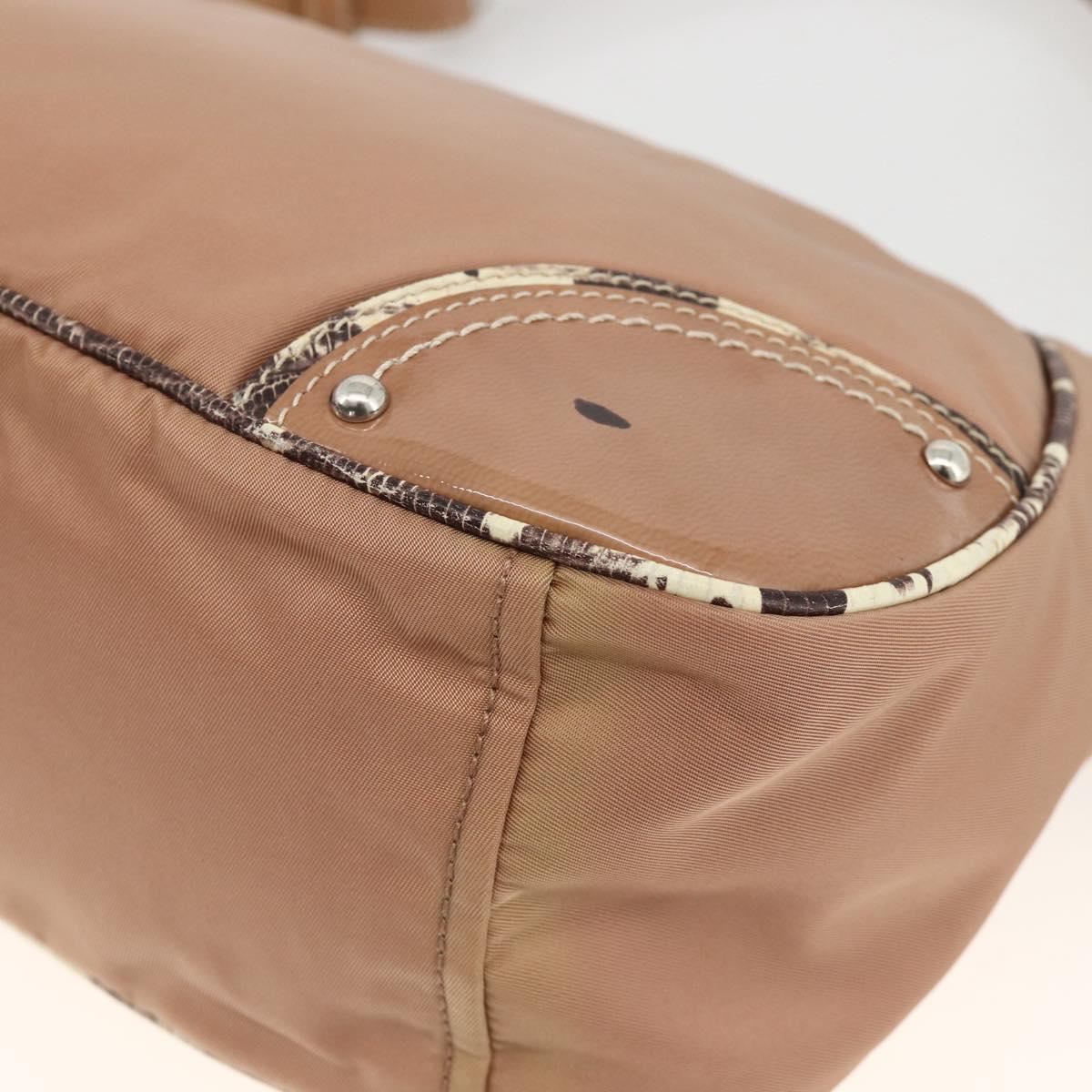 PRADA Shoulder Bag Nylon Beige Silver Auth AMZ446A