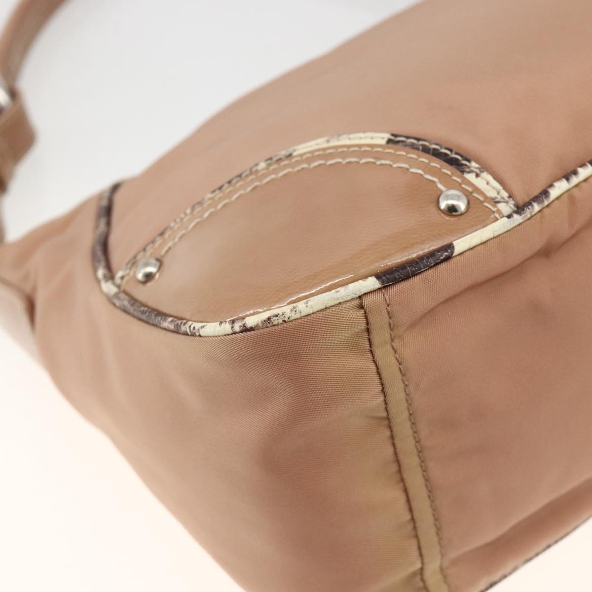 PRADA Shoulder Bag Nylon Beige Silver Auth AMZ446A