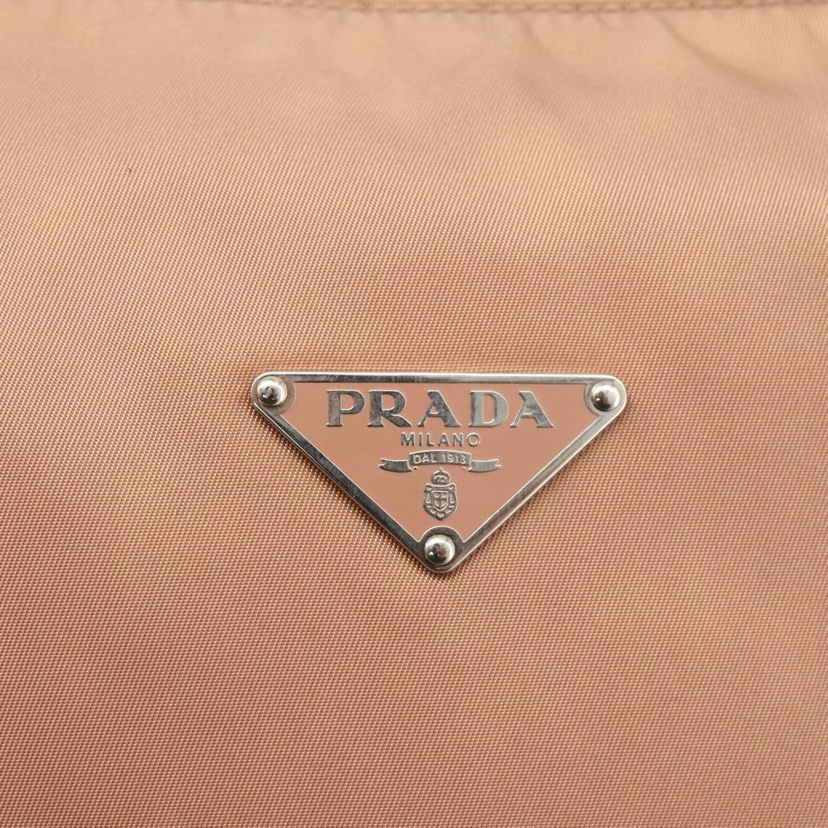 PRADA Shoulder Bag Nylon Beige Silver Auth AMZ446A