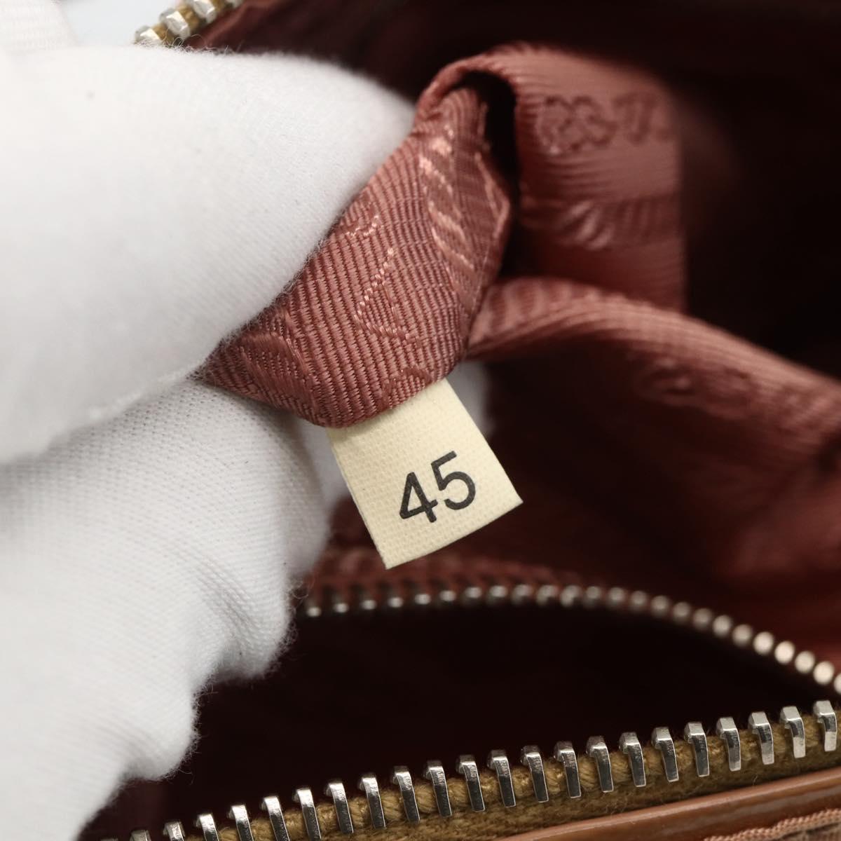 PRADA Shoulder Bag Nylon Beige Silver Auth AMZ446A