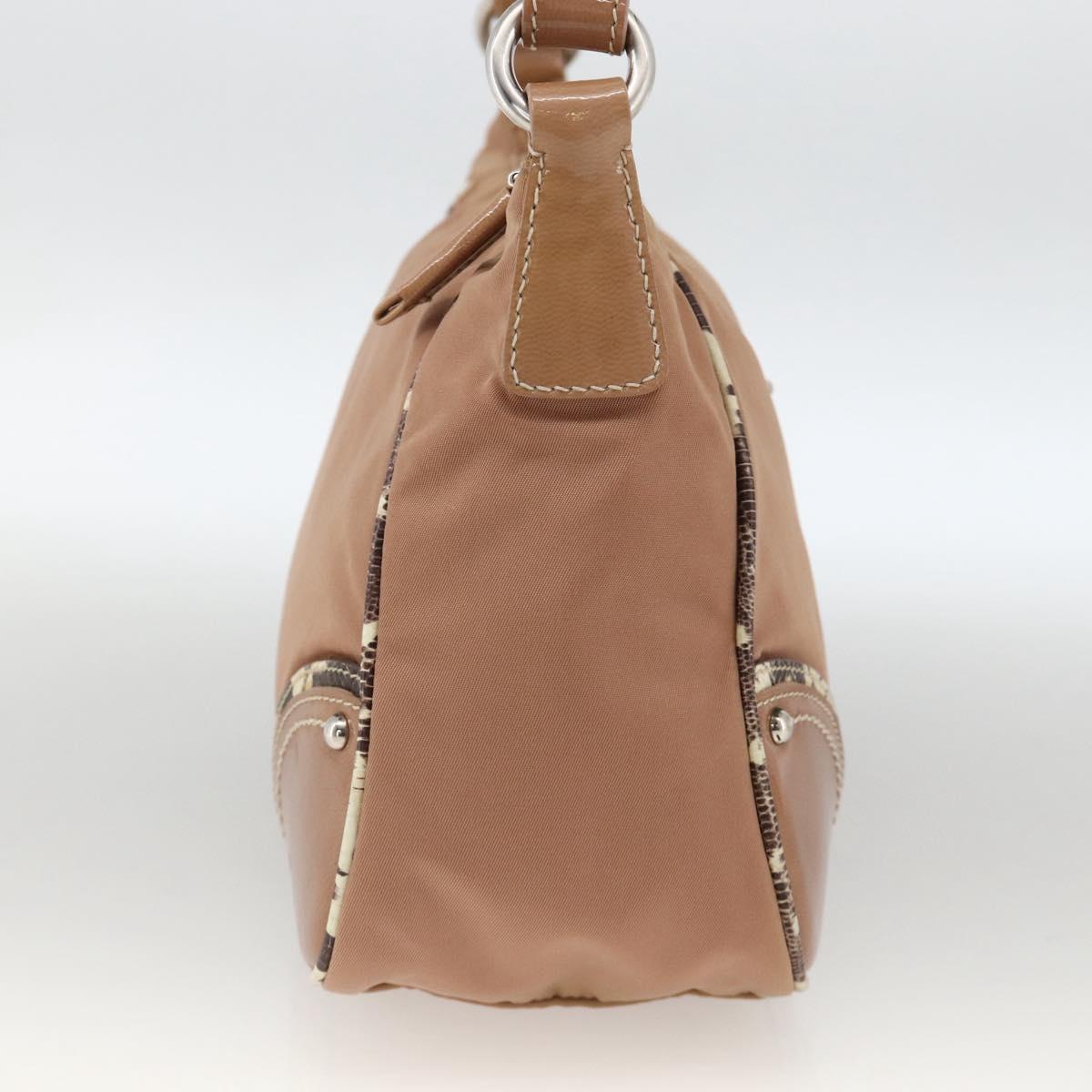 PRADA Shoulder Bag Nylon Beige Silver Auth AMZ446A